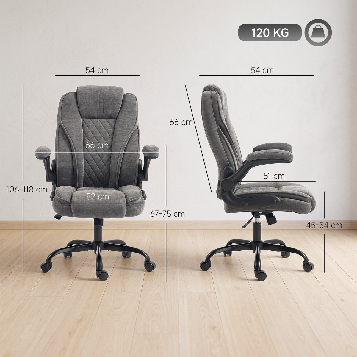Office Chair, Ergonomic Executive Desk Chair with Padded Flip-up Armrest, Pocket Springs, Swivel Wheels, Multiple Angle Rocking, Adjustable Height, Diamond Fabric for Home Office, Dark Grey