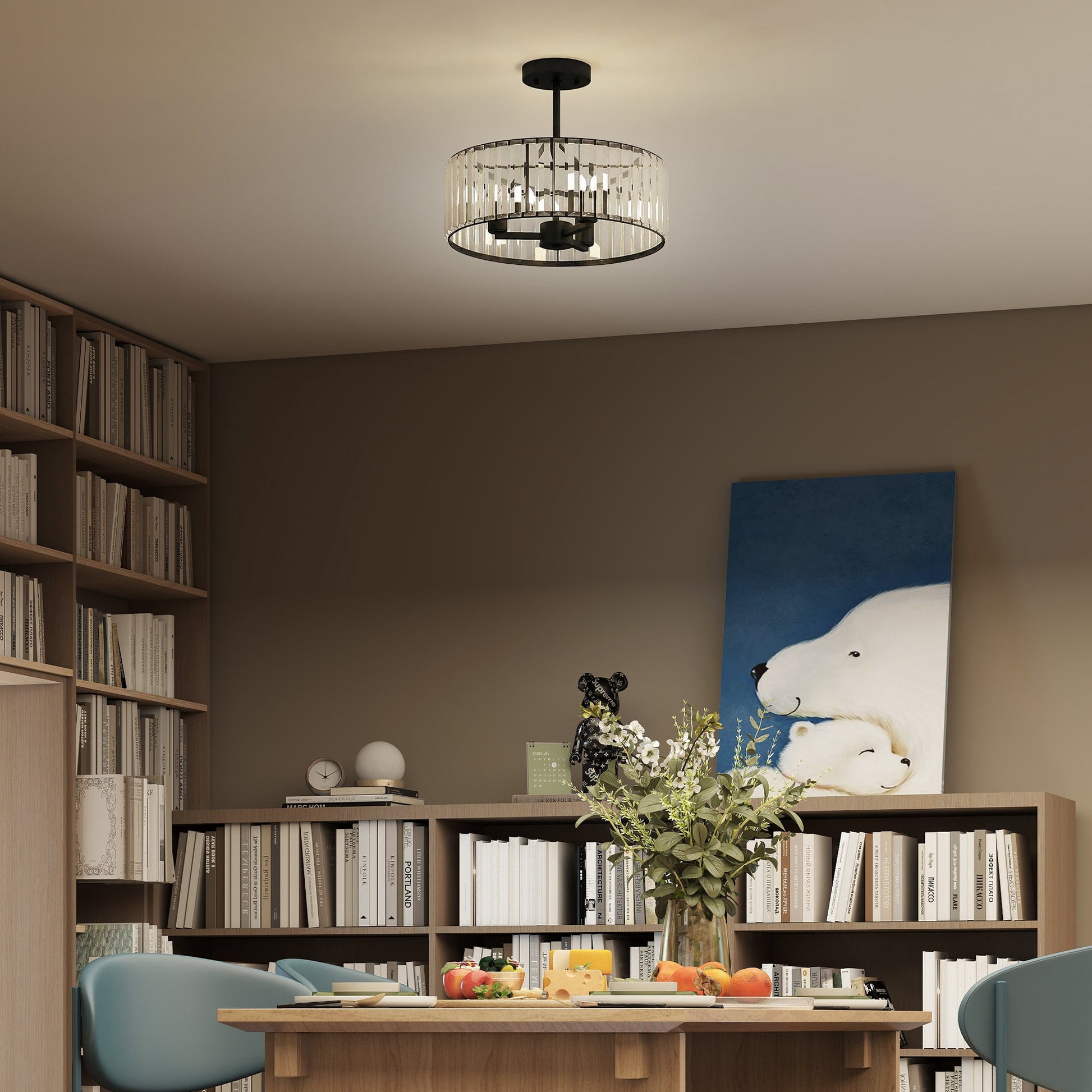 Crystal Ceiling Light Fixture, Semi Flush Mount Modern Crystal Chandelier Ceiling Light for Living Room, Bedroom, Hallway, Dining Room, E14 Base 3-Lights, Bulbs Not Included, Black