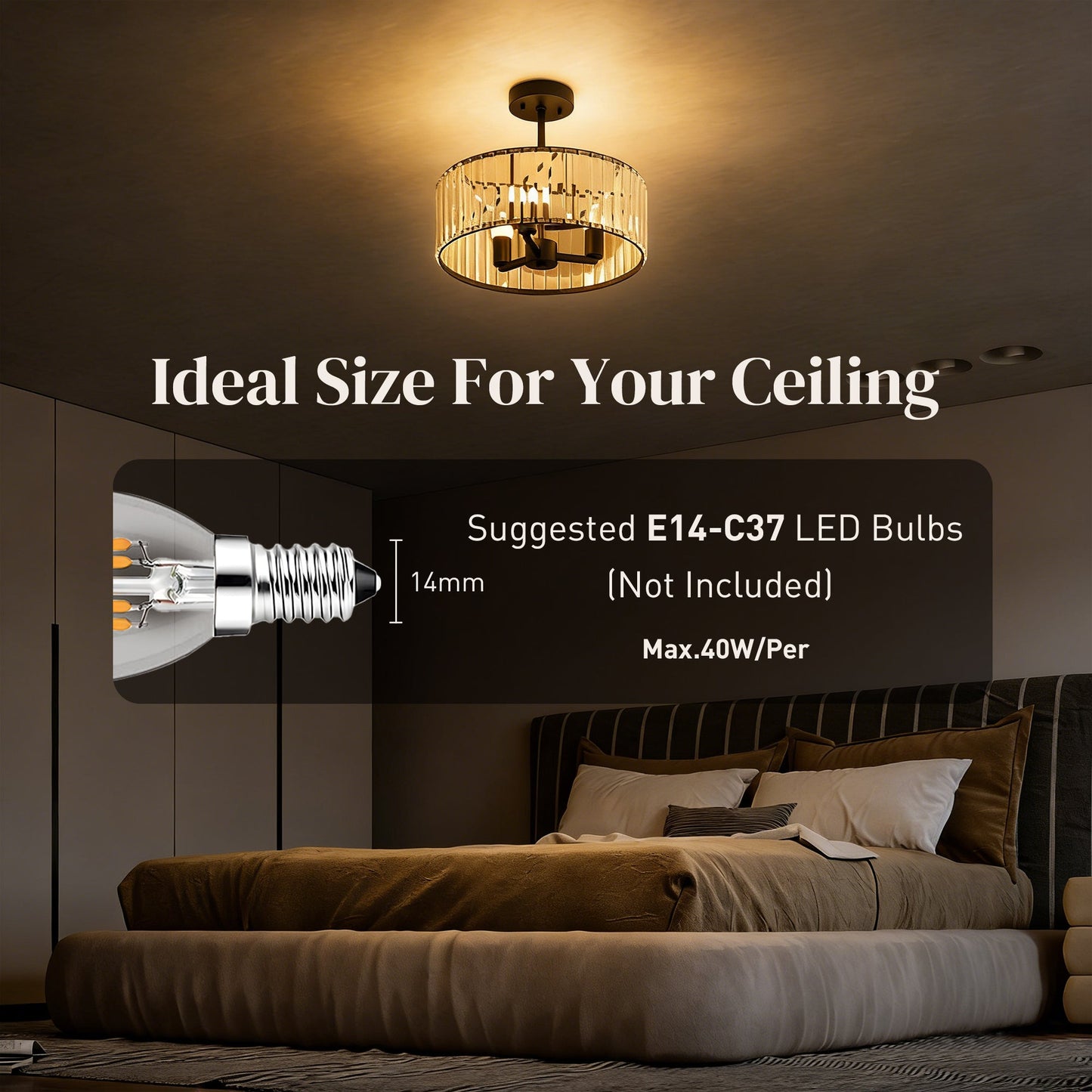 Crystal Ceiling Light Fixture, Semi Flush Mount Modern Crystal Chandelier Ceiling Light for Living Room, Bedroom, Hallway, Dining Room, E14 Base 3-Lights, Bulbs Not Included, Black