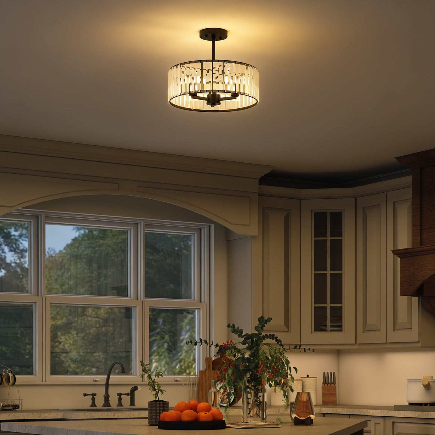 Crystal Ceiling Light Fixture, Semi Flush Mount Modern Crystal Chandelier Ceiling Light for Living Room, Bedroom, Hallway, Dining Room, E14 Base 3-Lights, Bulbs Not Included, Black