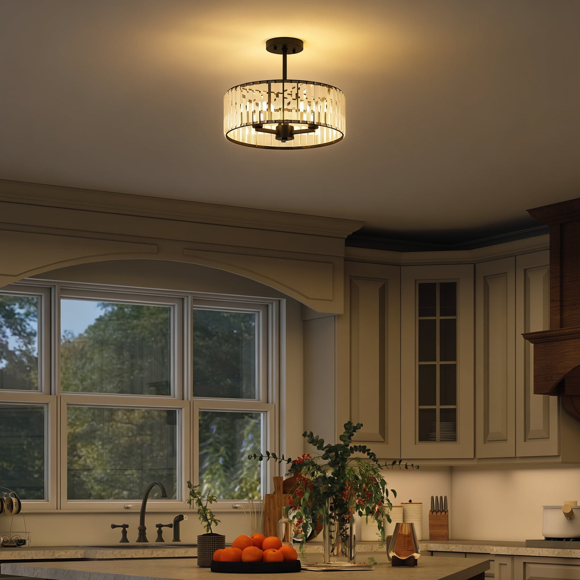 Crystal Ceiling Light Fixture, Semi Flush Mount Modern Crystal Chandelier Ceiling Light for Living Room, Bedroom, Hallway, Dining Room, E14 Base 3-Lights, Bulbs Not Included, Black