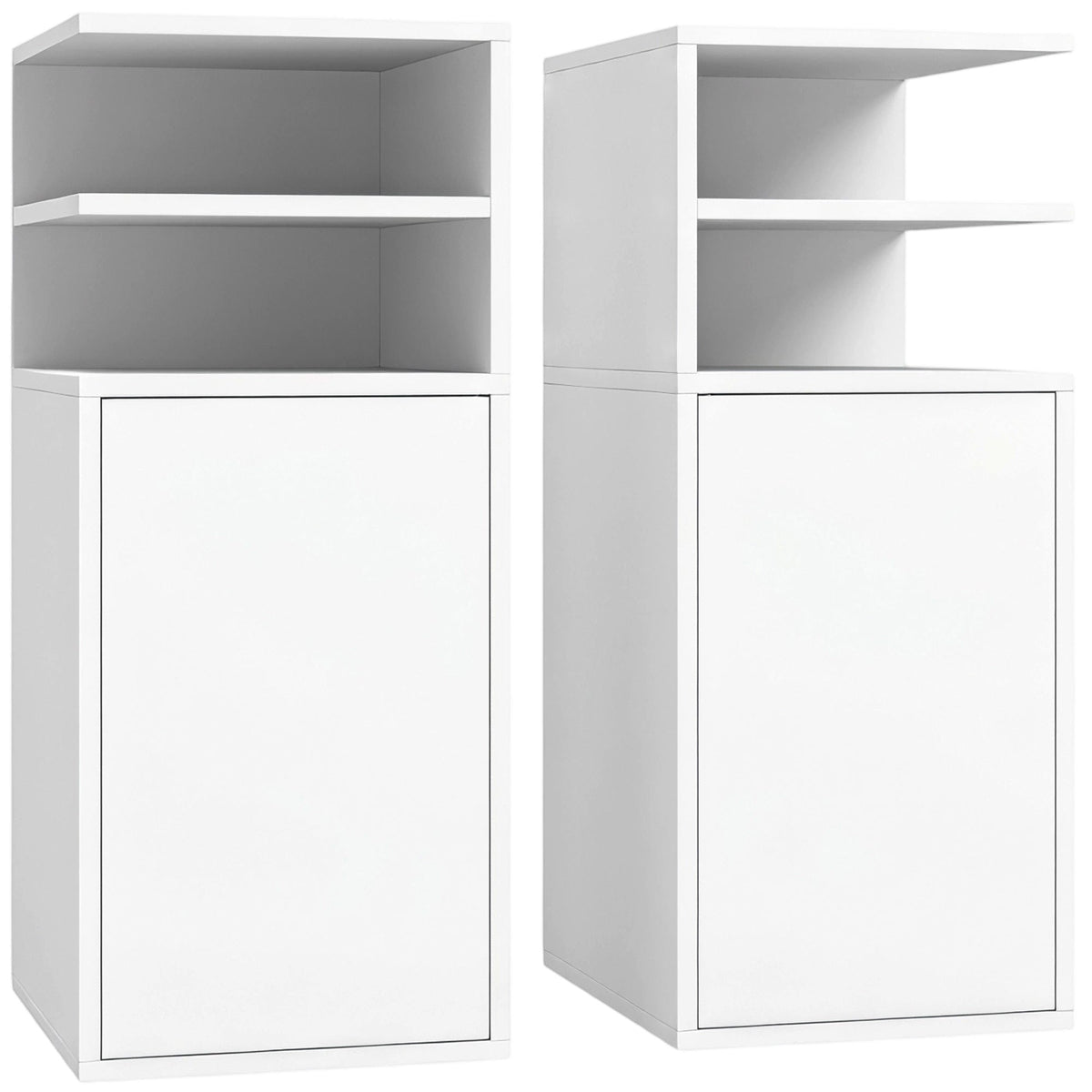 Slim Bedside Table Set of 2, Narrow Bedside Cabinet with Open Cubbies and Cupboard, Side End Table for Bedroom Living Room Compact Nooks, 30 x 25 x 60 cm, White