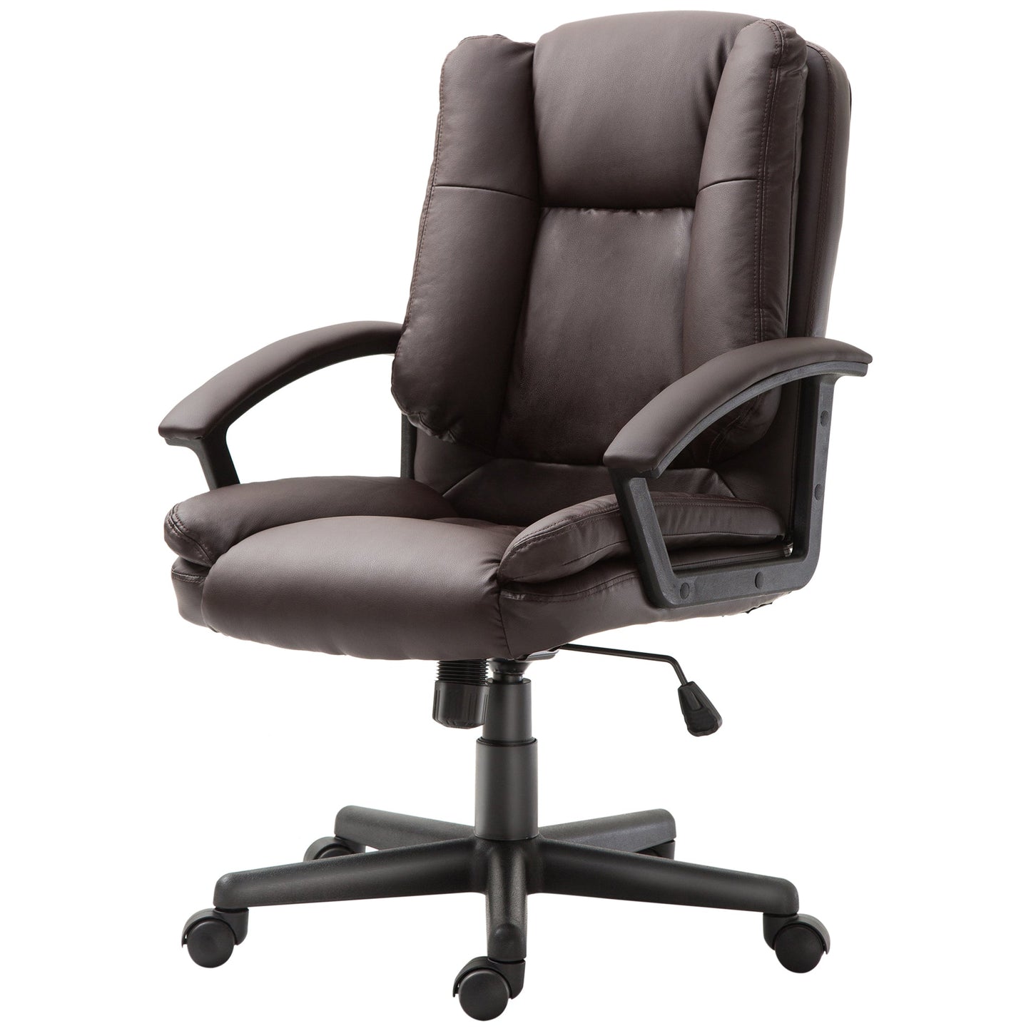 HOMCOM Office Chair, Faux Leather Computer Desk Chair, Mid Back Executive Chair with Adjustable Height and Swivel Rolling Wheels for Home Study, Brown