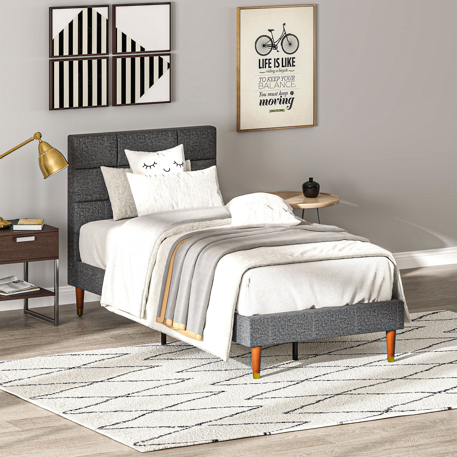HOMCOM 3ft Single Bed Frame with Underbed Storage, Upholstered Platform Bed Frame with Tufted Headboard and Wood Slat Support, No Box Spring Needed, Easy Assembly, Grey