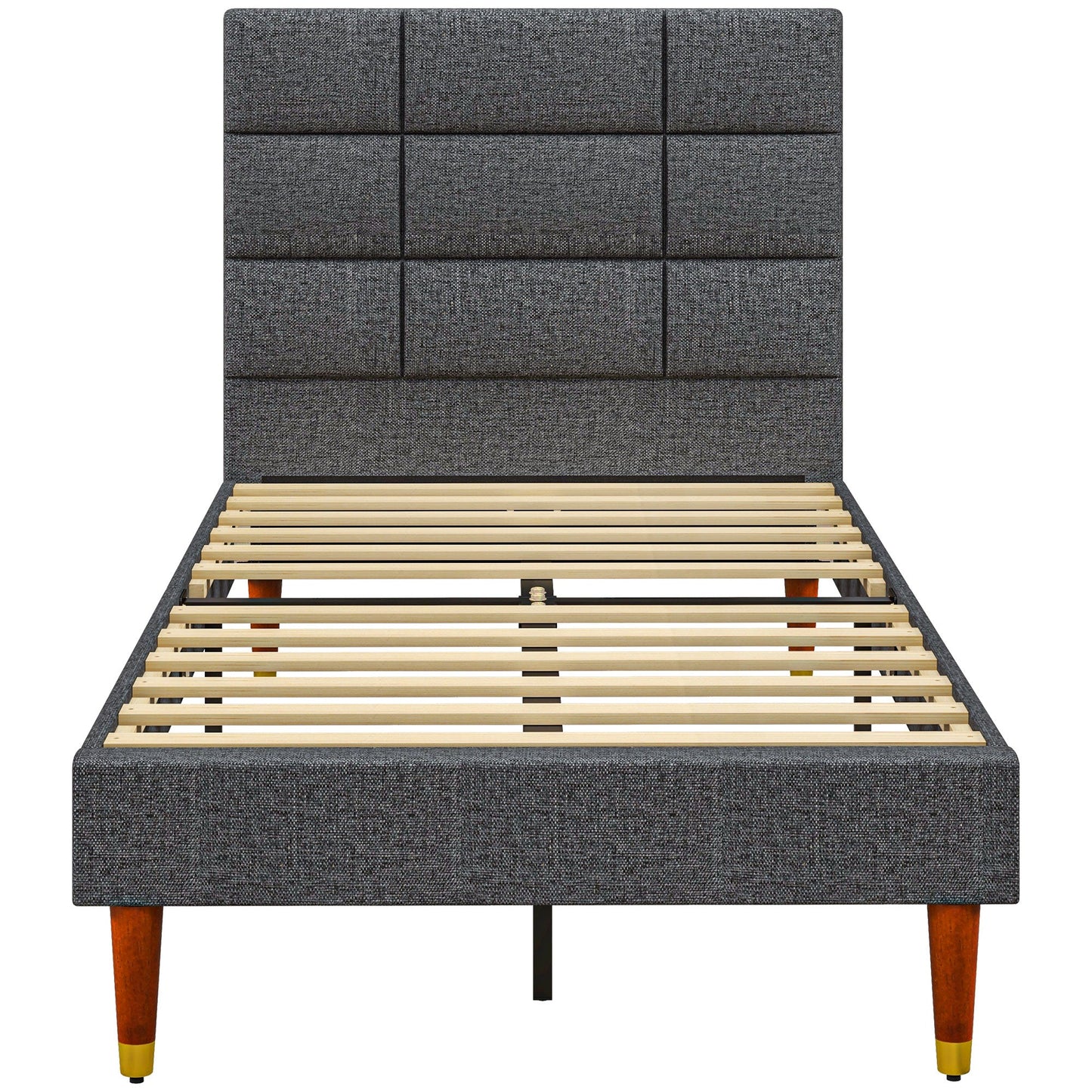 HOMCOM 3ft Single Bed Frame with Underbed Storage, Upholstered Platform Bed Frame with Tufted Headboard and Wood Slat Support, No Box Spring Needed, Easy Assembly, Grey