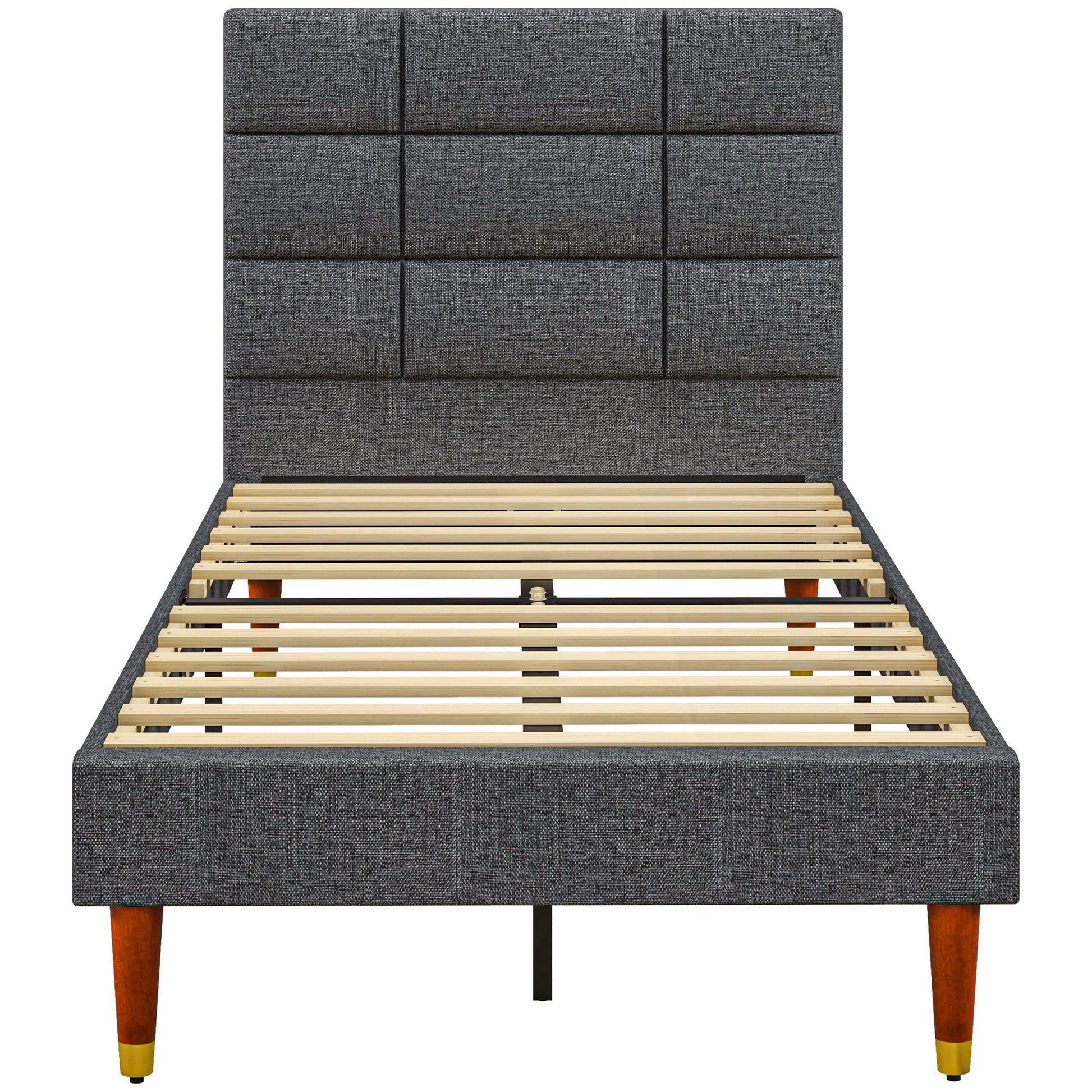HOMCOM 3ft Single Bed Frame with Underbed Storage, Upholstered Platform Bed Frame with Tufted Headboard and Wood Slat Support, No Box Spring Needed, Easy Assembly, Grey