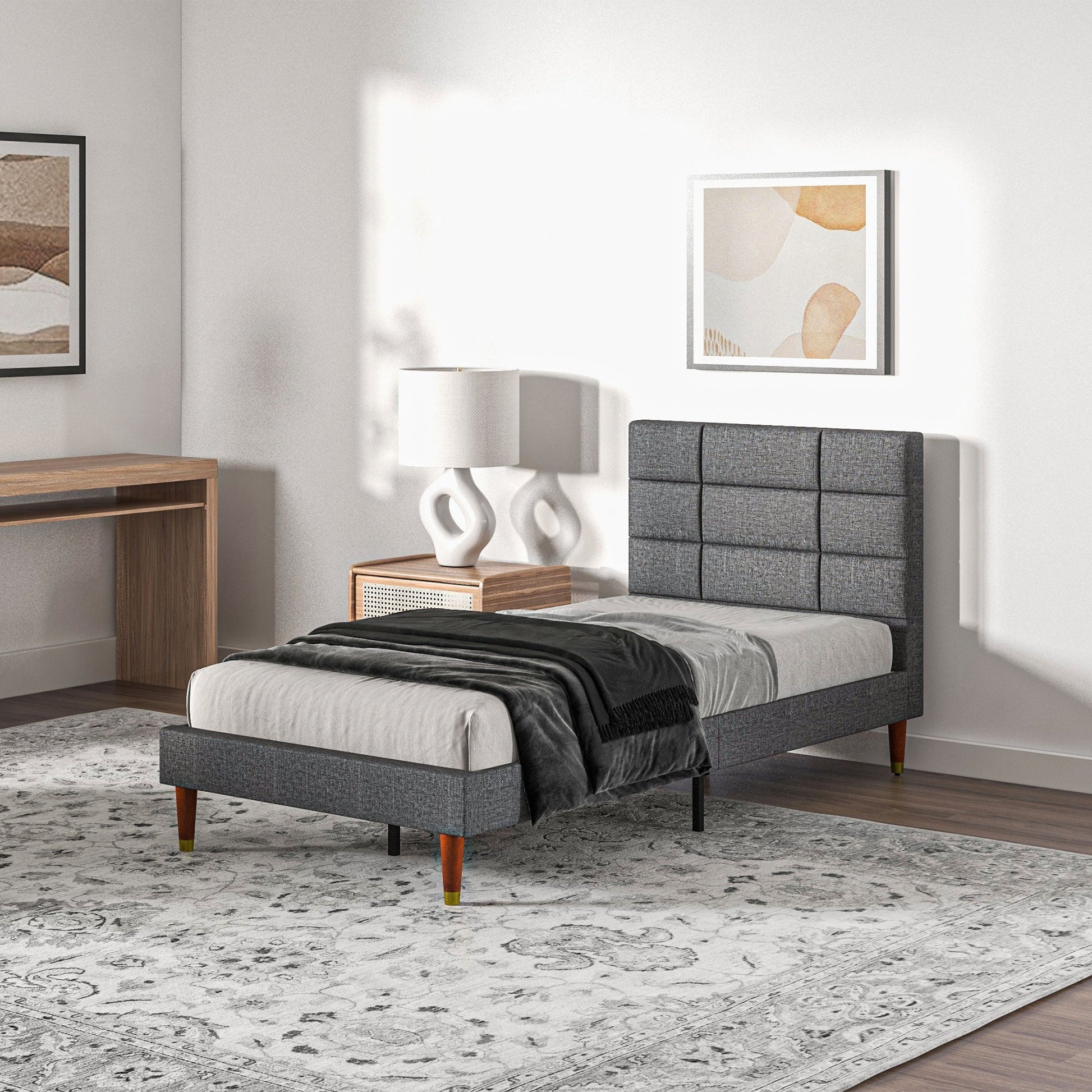 HOMCOM 3ft Single Bed Frame with Underbed Storage, Upholstered Platform Bed Frame with Tufted Headboard and Wood Slat Support, No Box Spring Needed, Easy Assembly, Grey