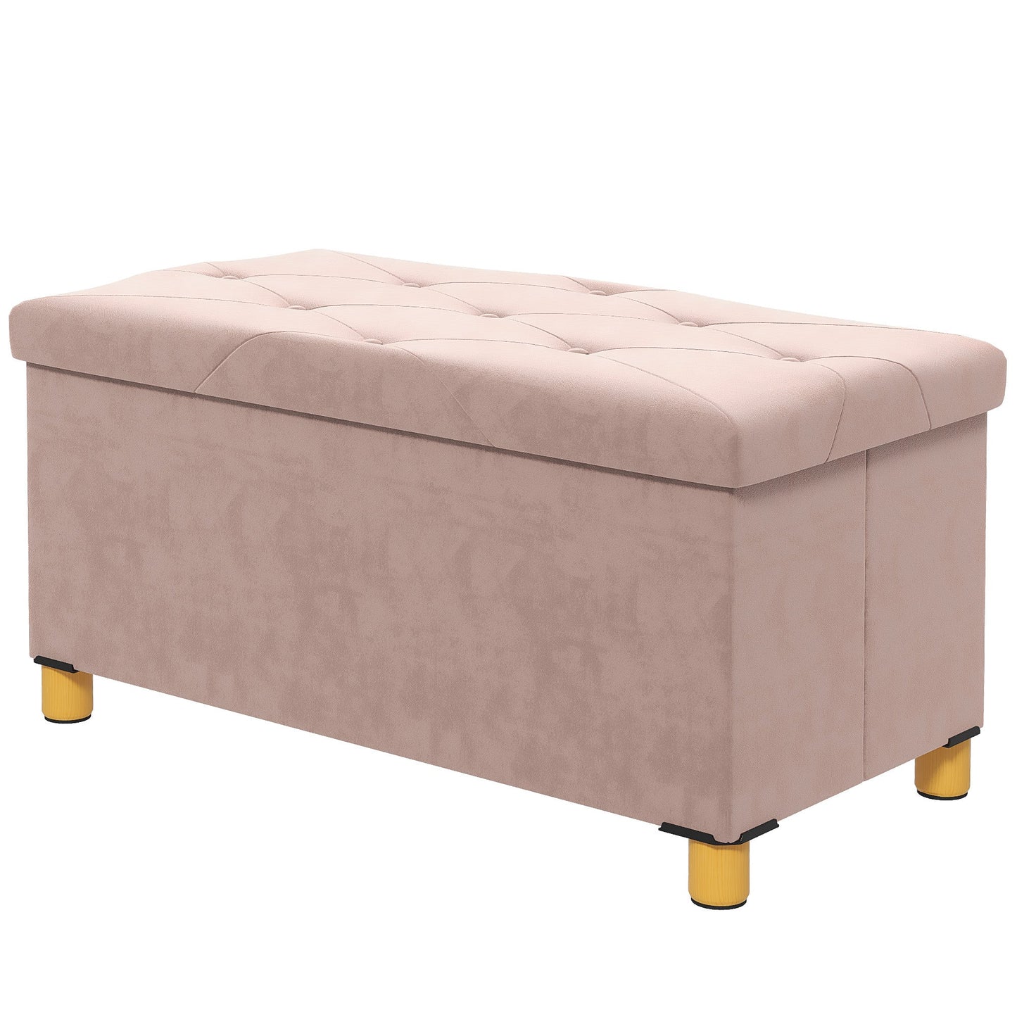 Storage Ottoman Bench, Velvet Upholstered Foldable Ottoman Footrest, Foot Stool with Wood Legs for Living Room, Bedroom, Entryway, Pink