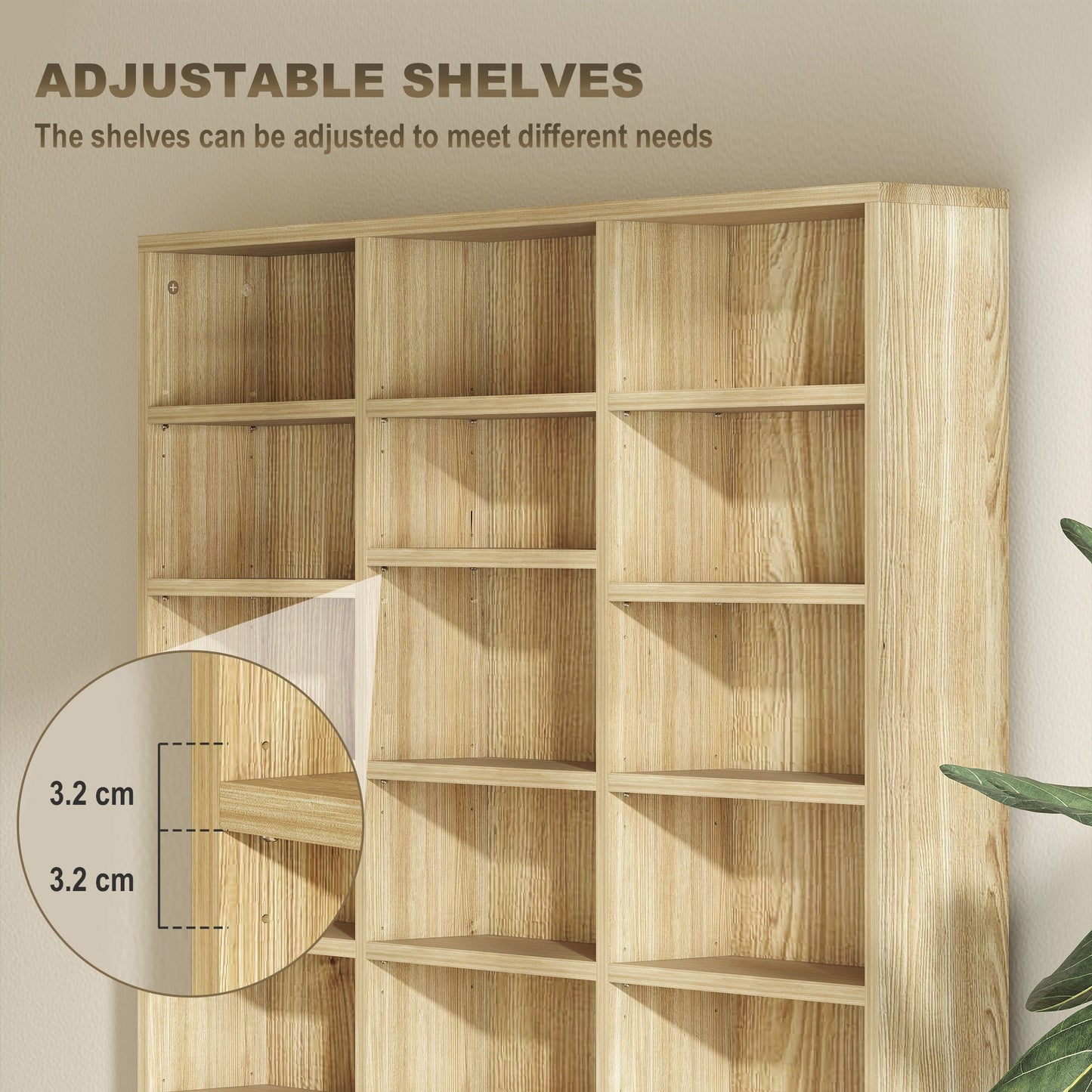 1116 CD/ 528 DVD Storage Unit, Media Storage Shelf, Wooden Display Unit with Adjustable Shelves, 102 x 195 cm, Oak Tone
