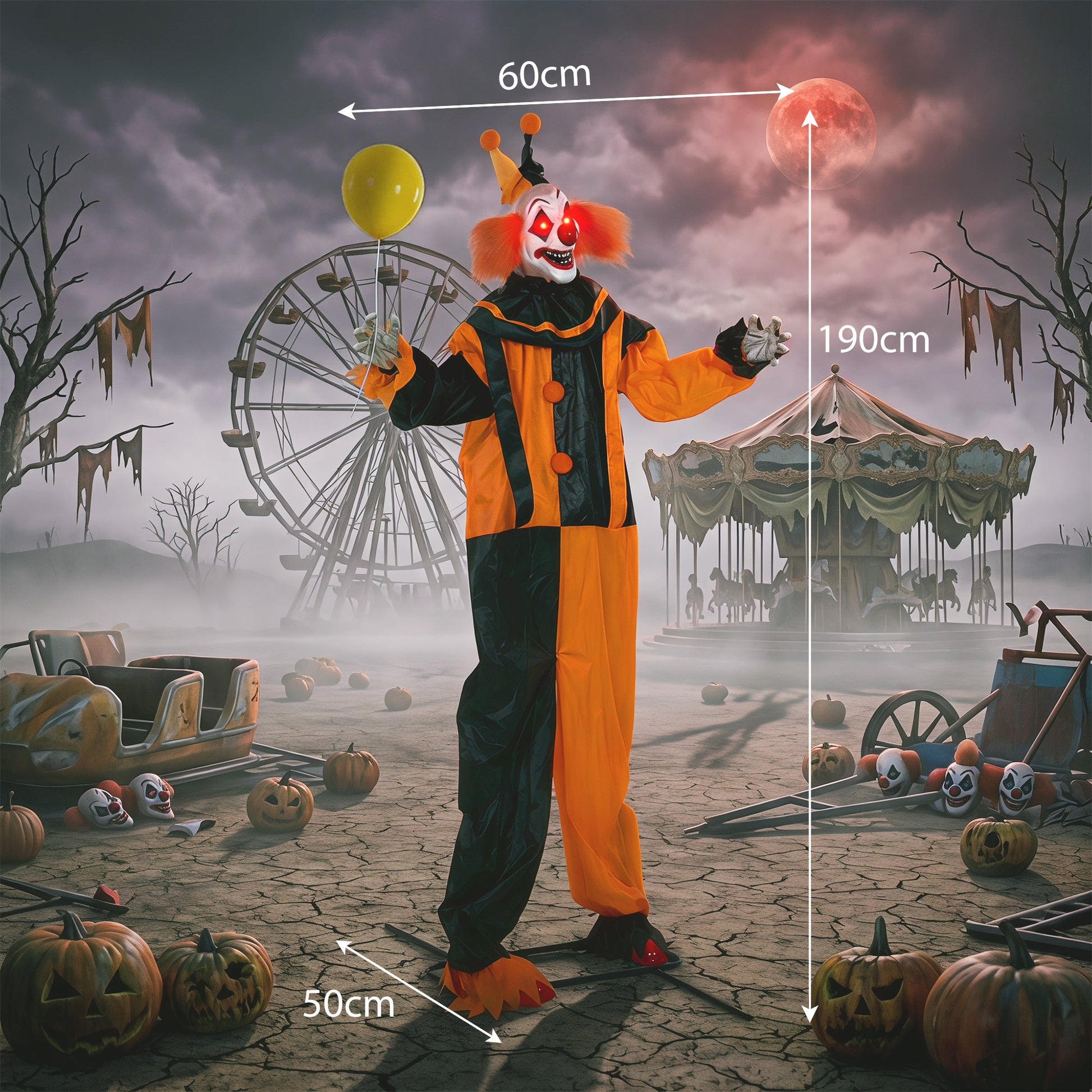 75"/190cm Life Size Animated Clown Halloween Decorations Outdoor Indoor, Scary Halloween Animatronics Decor with Sound Touch Activated, Red Light Up Eyes, Animated Prop for Haunted House Garden