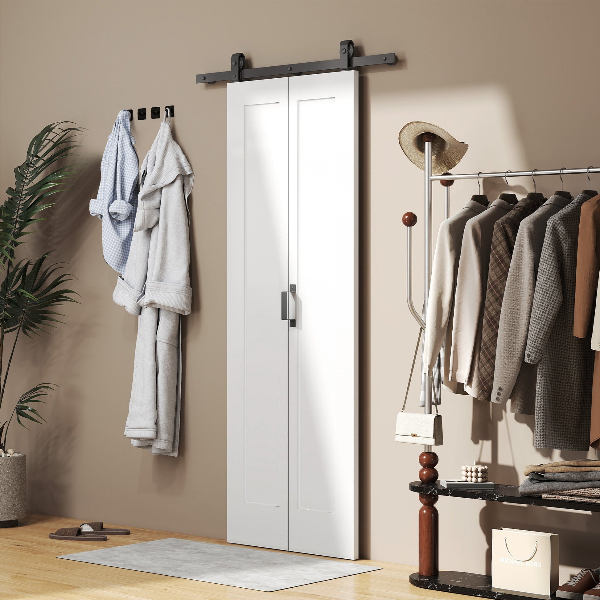 70cm Modern Sliding Door Set Kit with Carbon Steel Rail, Opaque Home Decoration, DIY Office Style, White