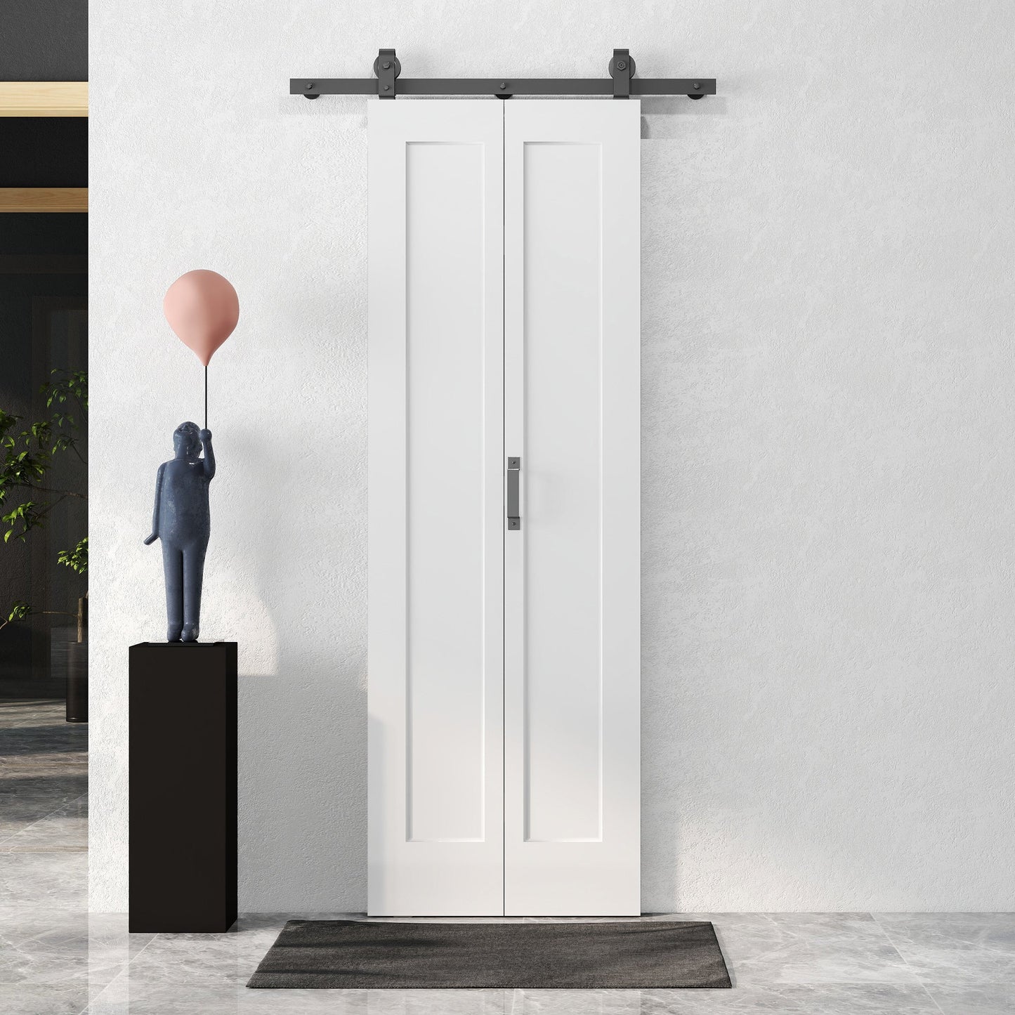 70cm Modern Sliding Door Set Kit with Carbon Steel Rail, Opaque Home Decoration, DIY Office Style, White