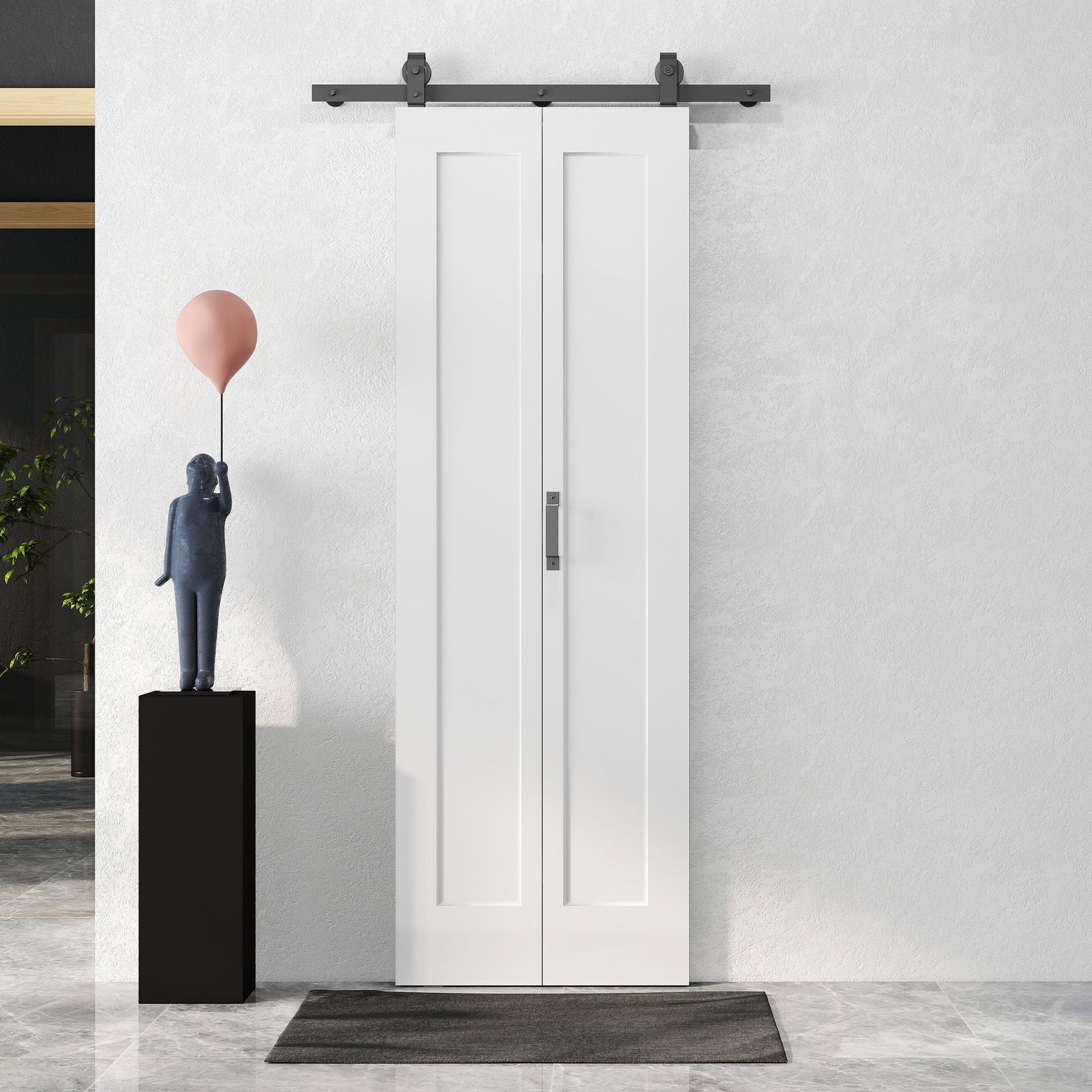 70cm Modern Sliding Door Set Kit with Carbon Steel Rail, Opaque Home Decoration, DIY Office Style, White