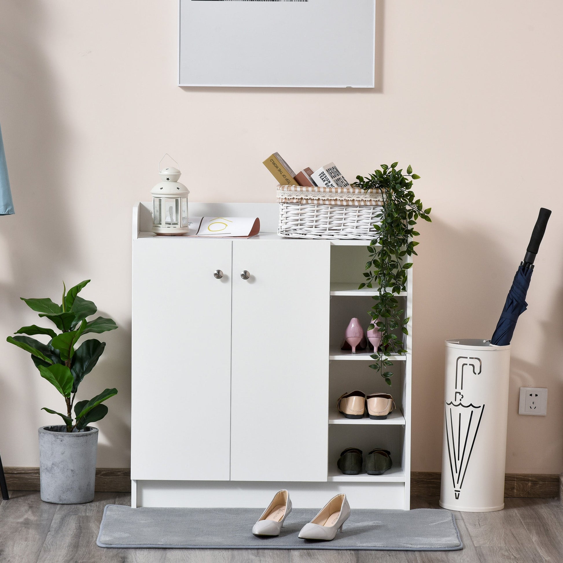 HOMCOM Shoe Storage Cabinet  Two Doors w/ Adjustable 4 Shelves Cupboard Footwear Rack Stand Organiser Hallway White