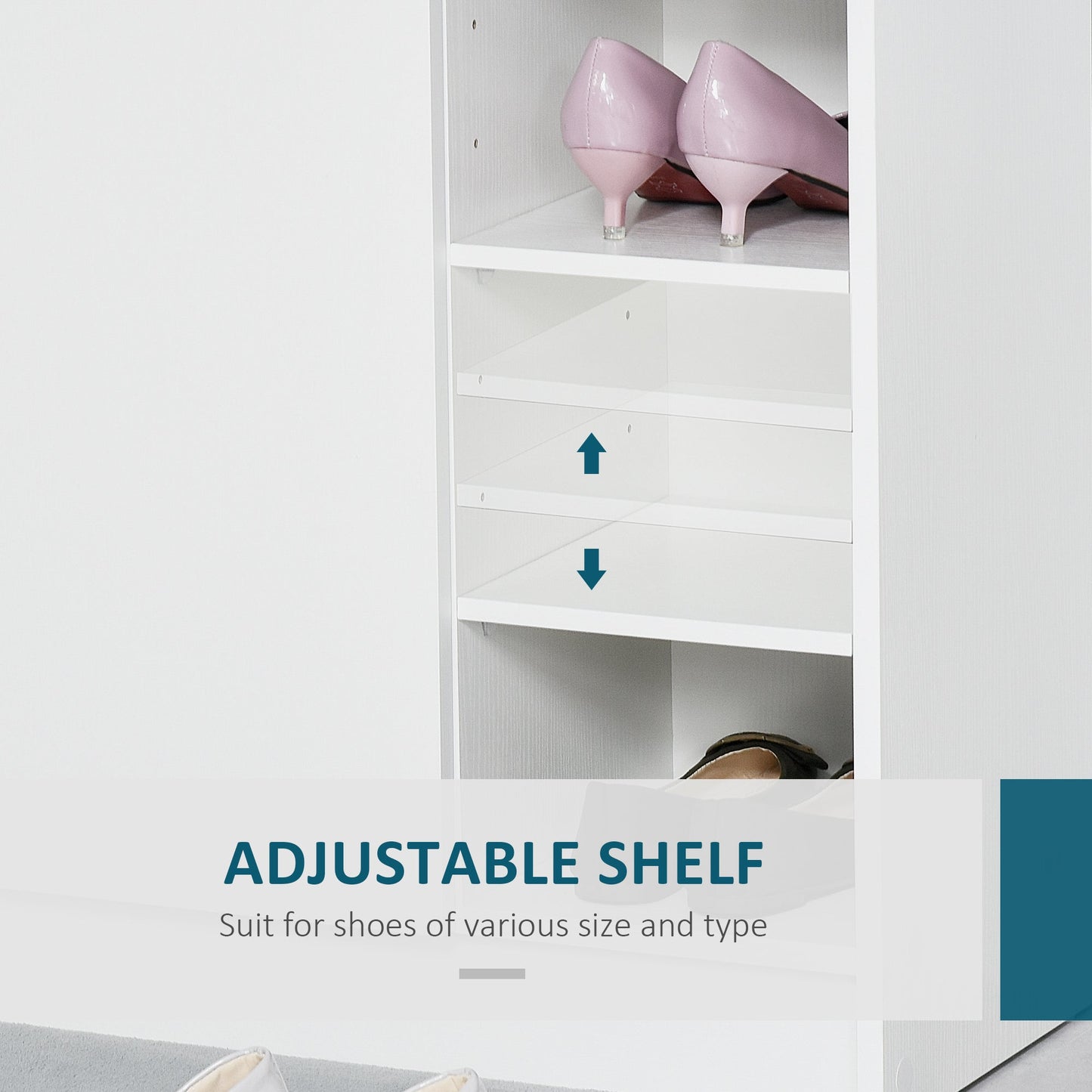 HOMCOM Shoe Storage Cabinet  Two Doors w/ Adjustable 4 Shelves Cupboard Footwear Rack Stand Organiser Hallway White