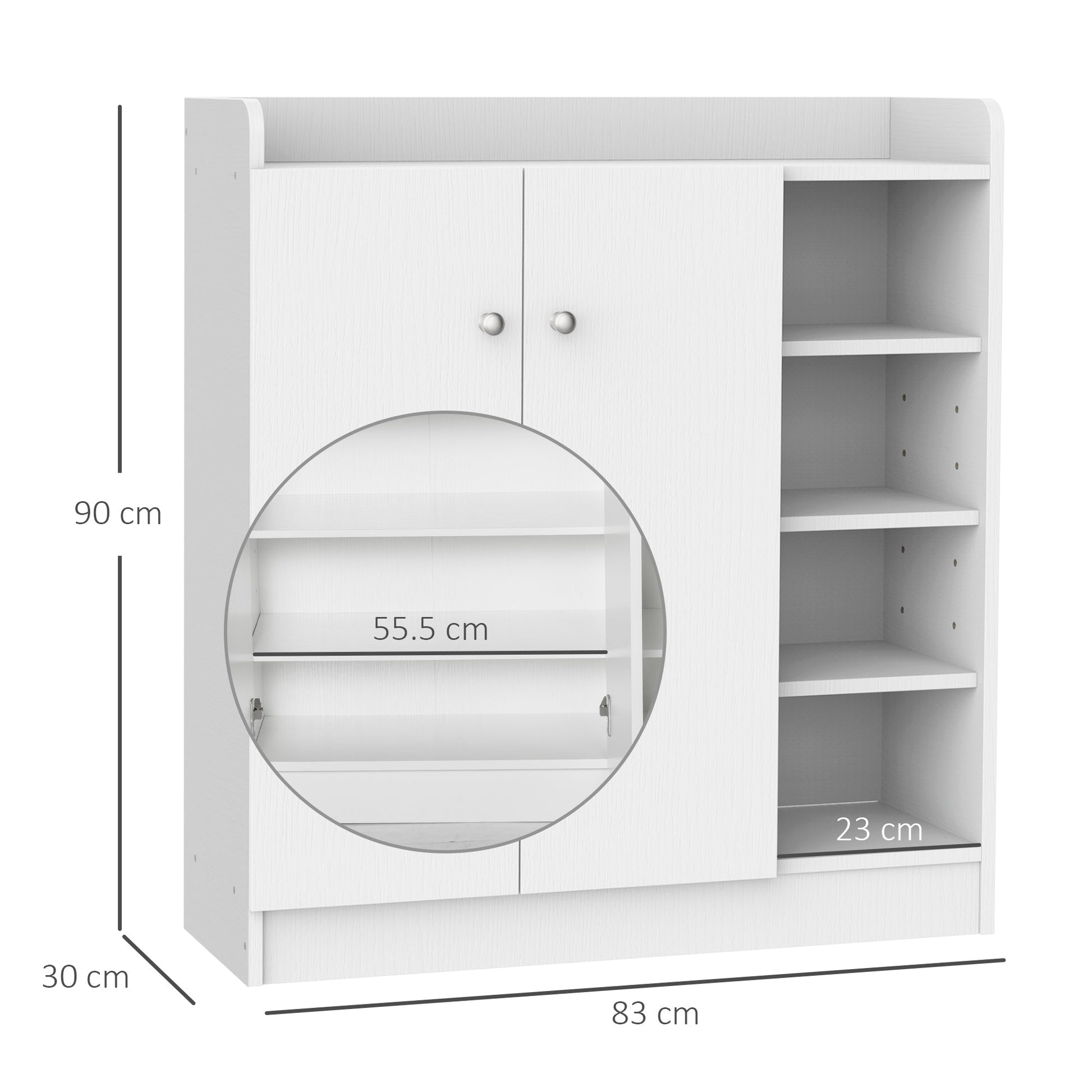 HOMCOM Shoe Storage Cabinet  Two Doors w/ Adjustable 4 Shelves Cupboard Footwear Rack Stand Organiser Hallway White
