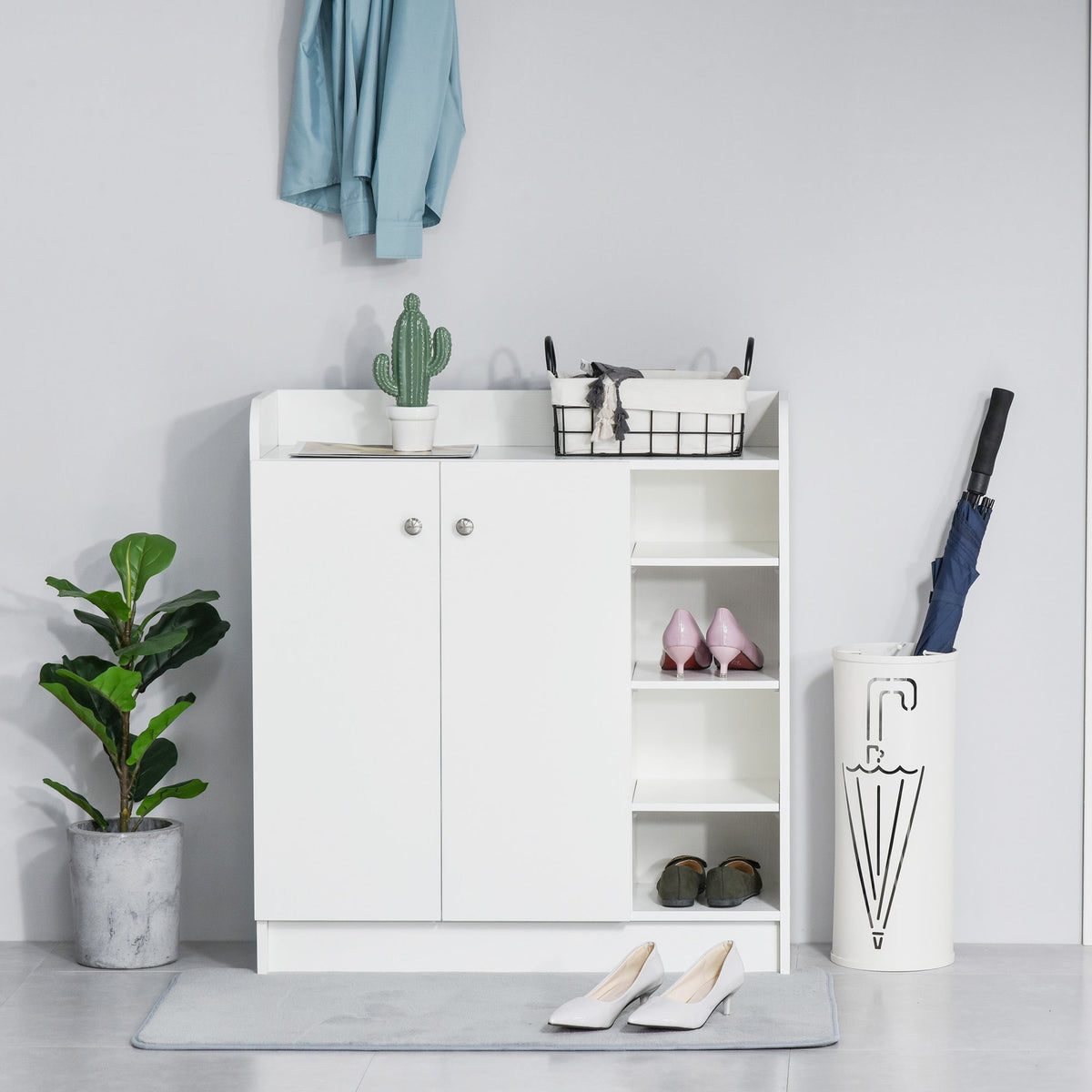 HOMCOM Shoe Storage Cabinet  Two Doors w/ Adjustable 4 Shelves Cupboard Footwear Rack Stand Organiser Hallway White