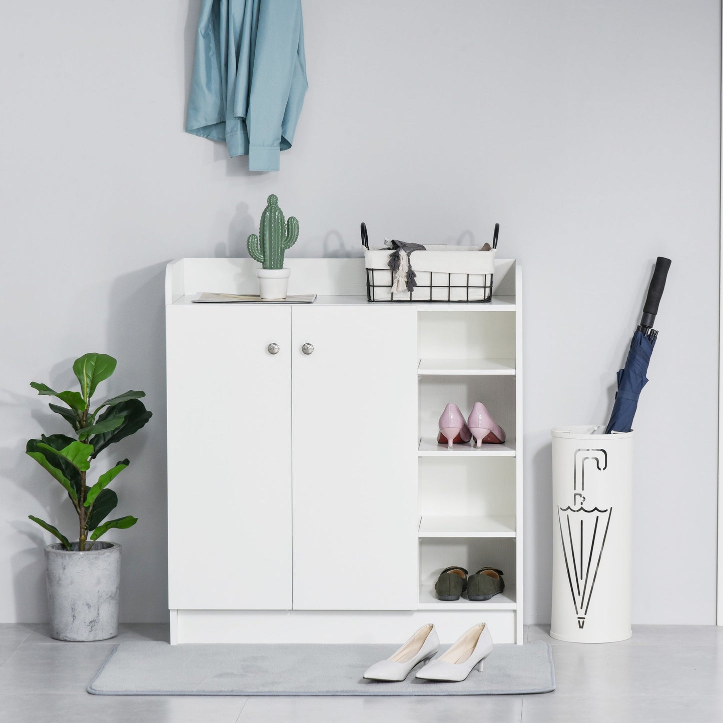 HOMCOM Shoe Storage Cabinet  Two Doors w/ Adjustable 4 Shelves Cupboard Footwear Rack Stand Organiser Hallway White