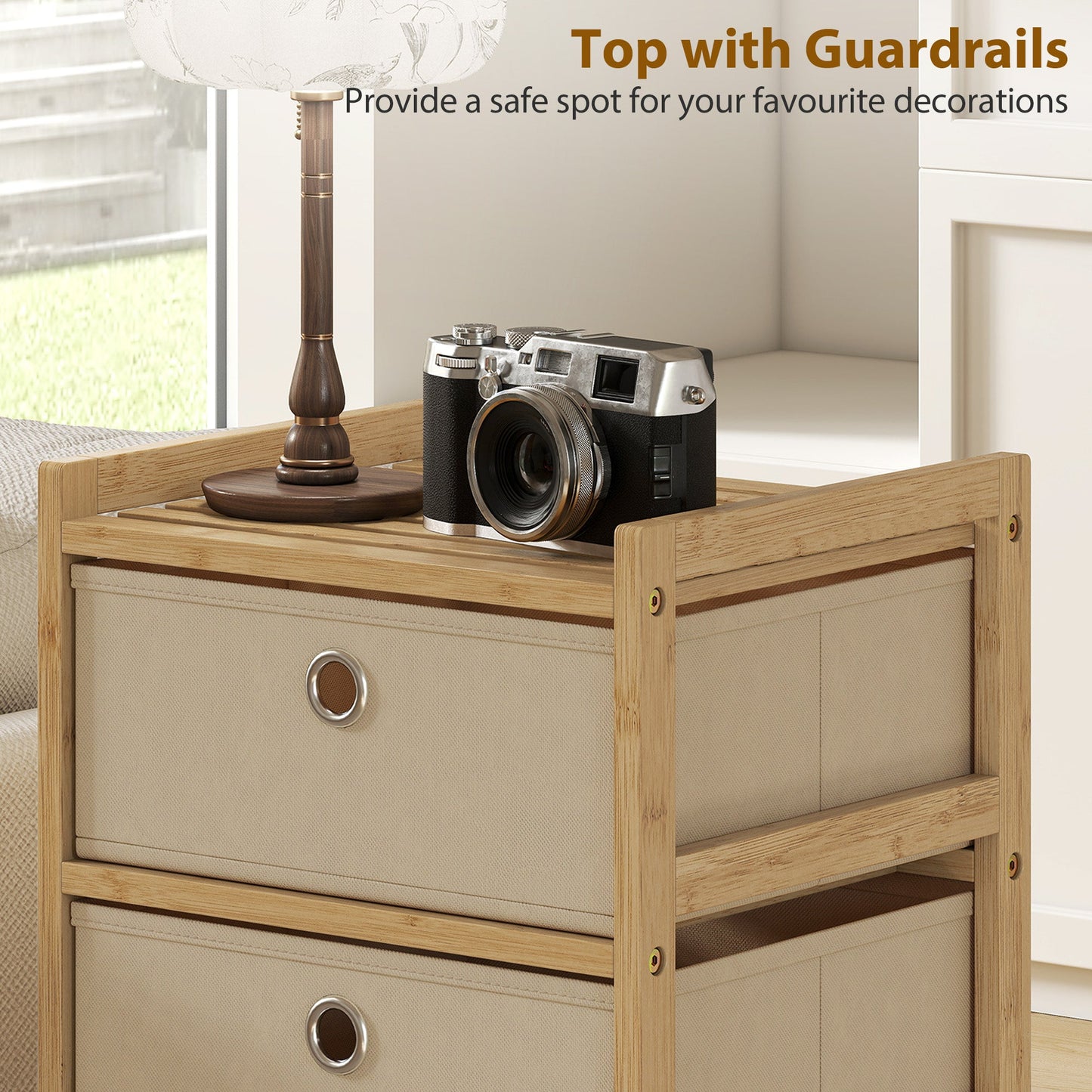 Chest of Drawers, 3 Fabric Drawers Dresser with Bamboo Frame, Narrow Storage Unit for Small Spaces, Bedroom, Living Room, Hallway, Cream White