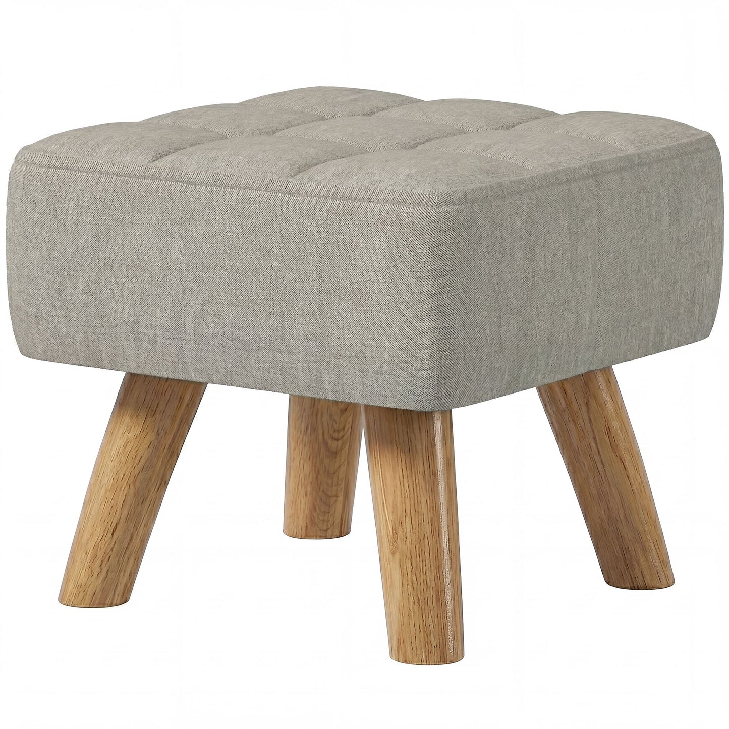 Modern Tufted Footstool, Fabric Foot Stool with Rubber Wood Legs, Padded Seat, for Living Room, Bedroom, Entryway, Light Brown