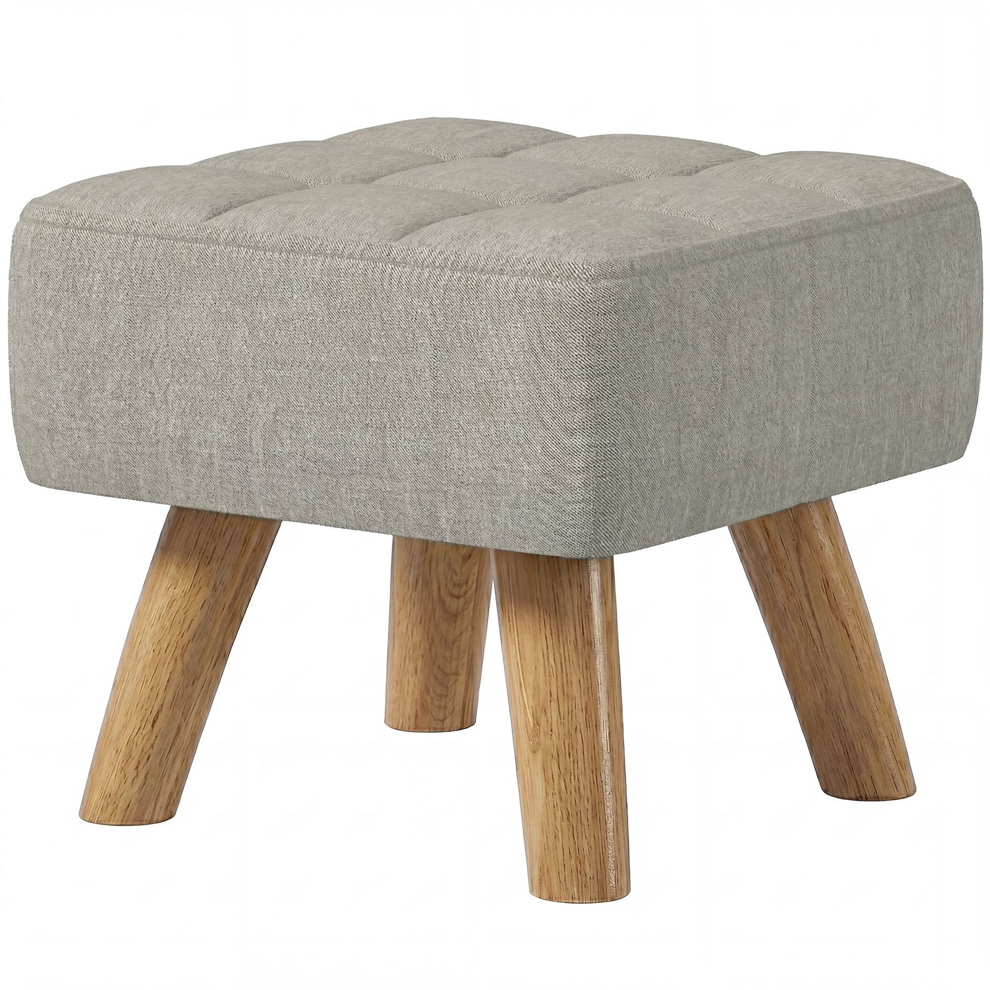 Modern Tufted Footstool, Fabric Foot Stool with Rubber Wood Legs, Padded Seat, for Living Room, Bedroom, Entryway, Light Brown