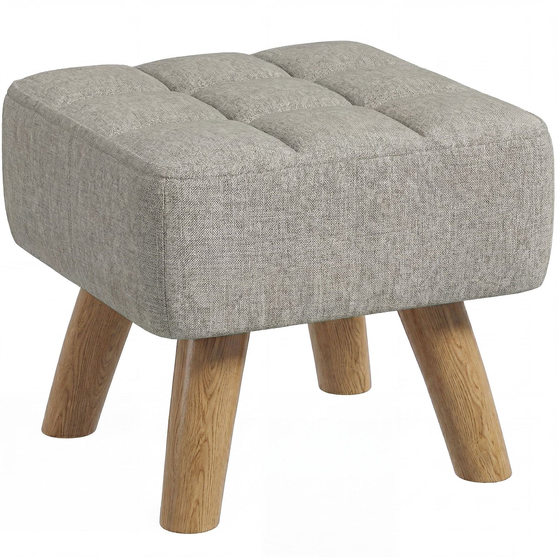 Modern Tufted Footstool, Fabric Foot Stool with Rubber Wood Legs, Padded Seat, for Living Room, Bedroom, Entryway, Light Brown