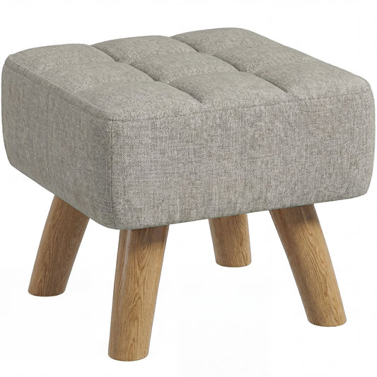 Modern Tufted Footstool, Fabric Foot Stool with Rubber Wood Legs, Padded Seat, for Living Room, Bedroom, Entryway, Light Brown