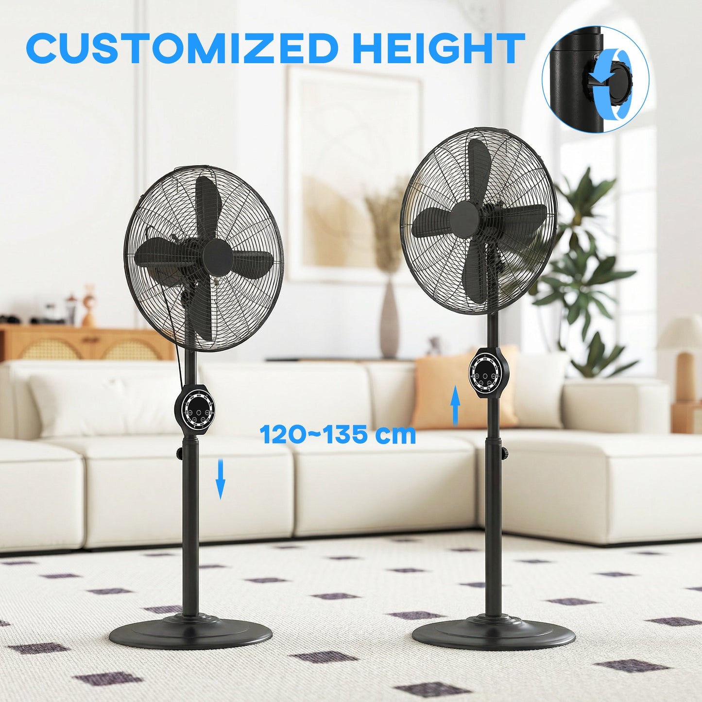 41 cm Metal Pedestal Fan, Electric Standing Floor Fan, Oscillating, Adjustable Height, 3 Speed, 7.5H Timer, Remote Control, Sleep Mode, for Home Office Bedroom, Black