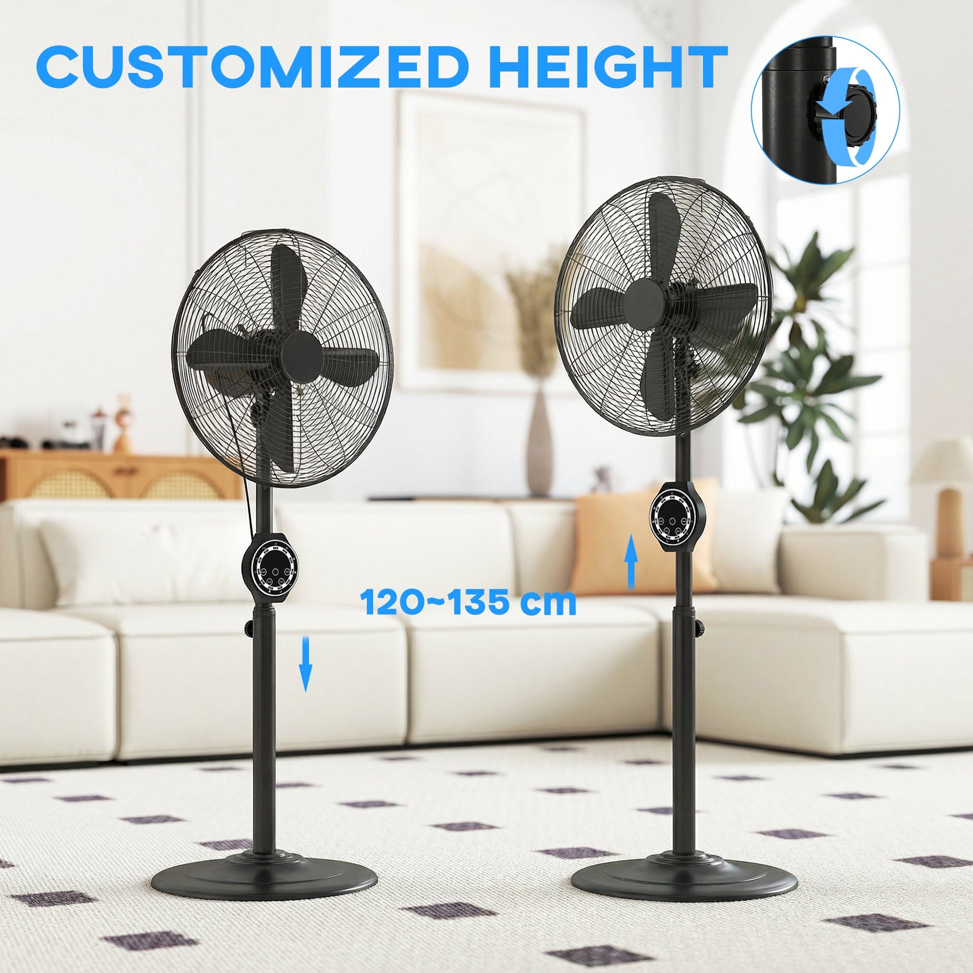 41 cm Metal Pedestal Fan, Electric Standing Floor Fan, Oscillating, Adjustable Height, 3 Speed, 7.5H Timer, Remote Control, Sleep Mode, for Home Office Bedroom, Black