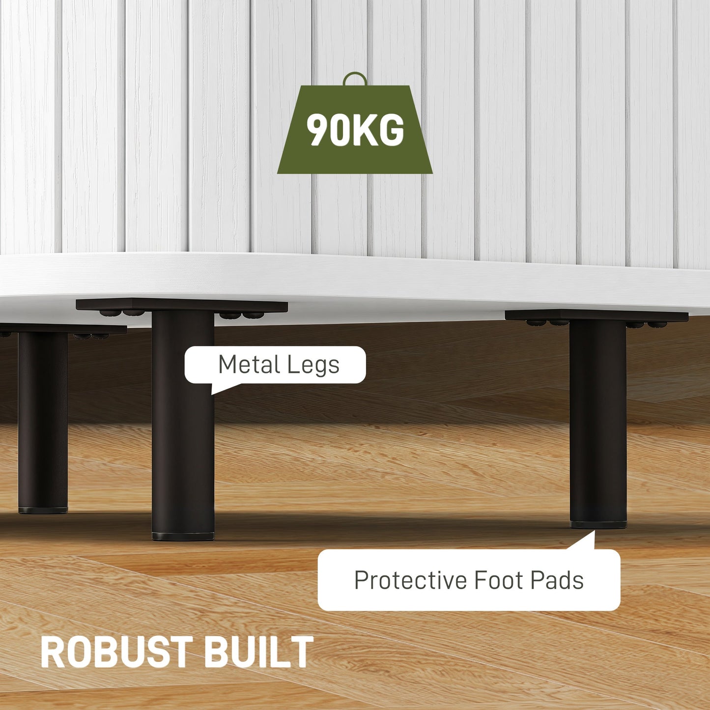 Bedside Table, Nordic Side Table with Roller Shutter Style Sliding Doors and Metal Legs for Bedroom, Living Room, White Wood Effect