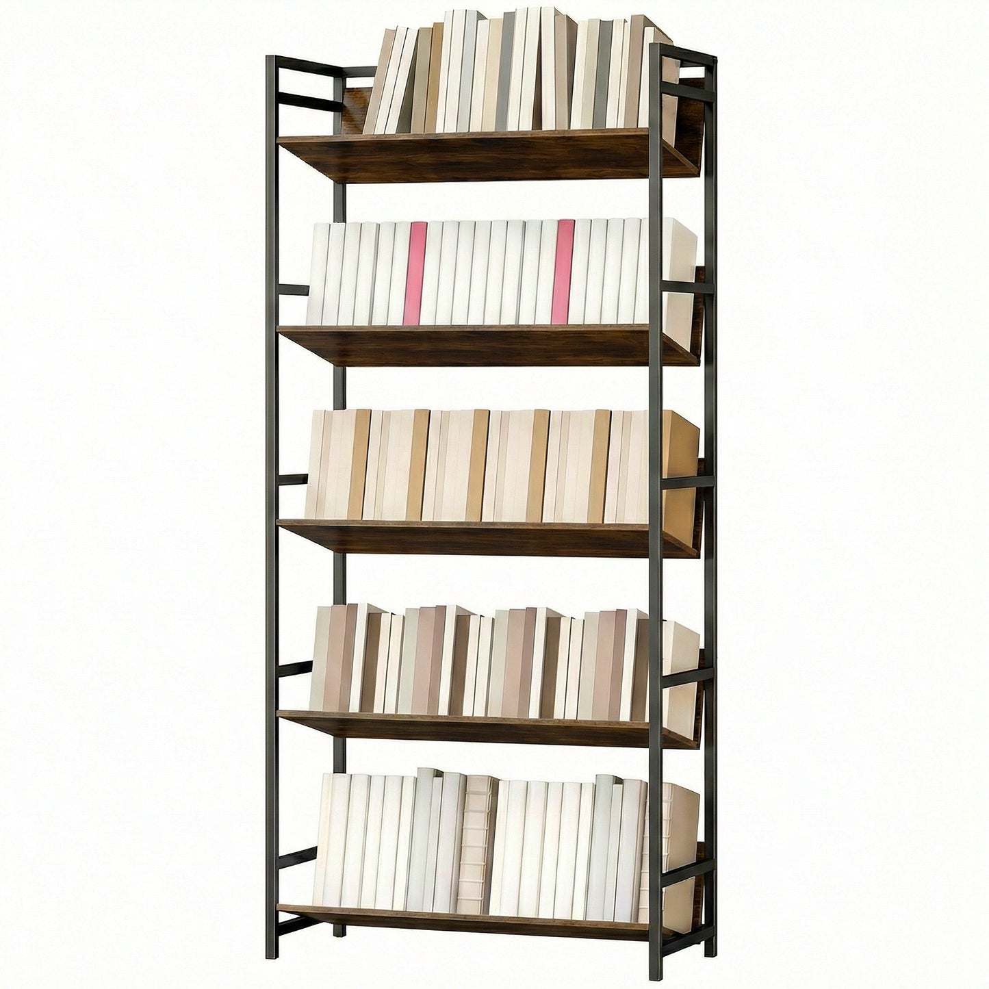 Room Divider Bookshelf, 5-Tier Bookcase, Storage Shelves with Metal Frame and Anti-Slip Design for Living Room, Bedroom, Home Office, Rustic Brown