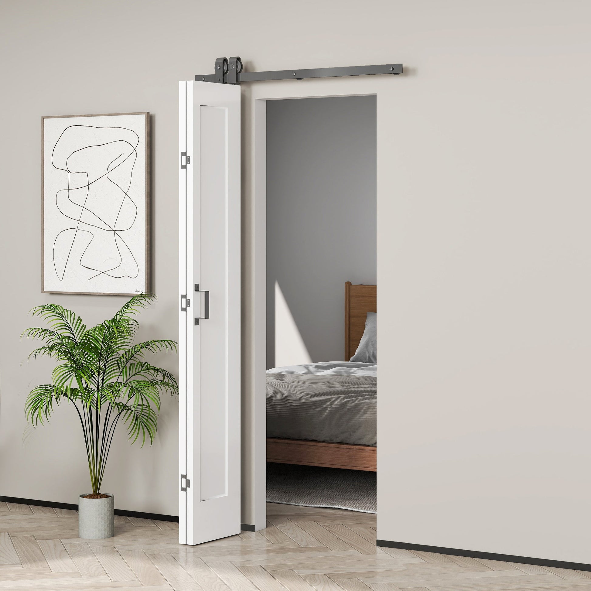 70cm Modern Sliding Door Set Kit with Carbon Steel Rail, Opaque Home Decoration, DIY Office Style, White