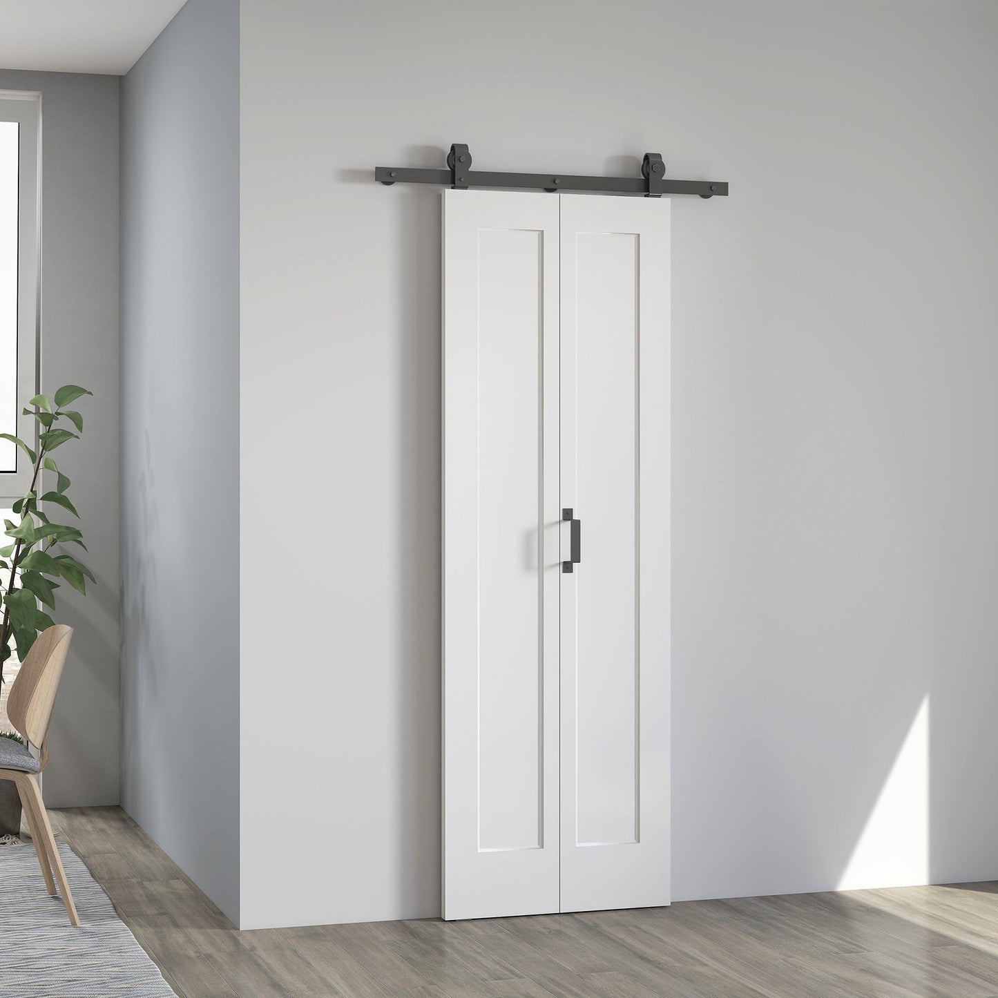 70cm Modern Sliding Door Set Kit with Carbon Steel Rail, Opaque Home Decoration, DIY Office Style, White