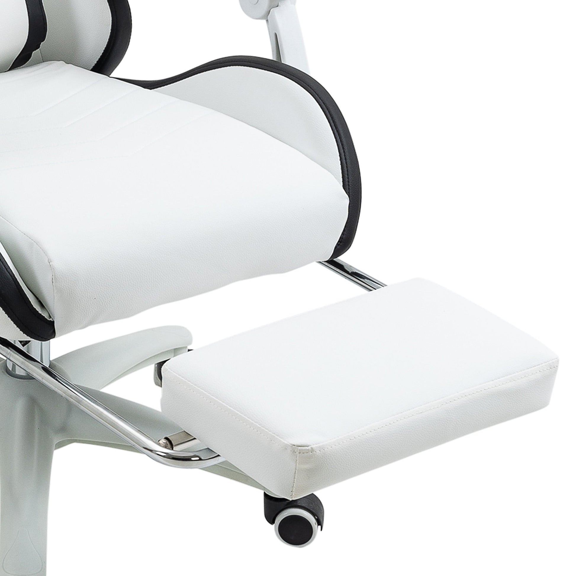 Vinsetto Computer Gaming Chair, PU Leather Desk Chair with Footrest, Swivel Task Chair with 135° Reclining Back and Lumbar Support, PC Chair for Adults, White and Black