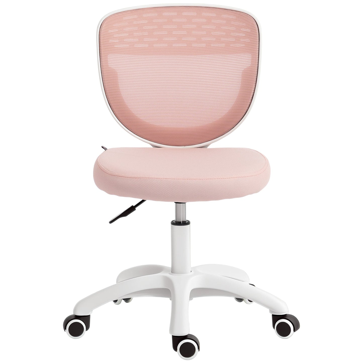 Ergonomic Office Chair, Armless Computer Desk Chair with Breathable Mesh Back, Padded Seat and Swivel Wheels, Adjustable Height for Home Office Study Bedroom, Pink