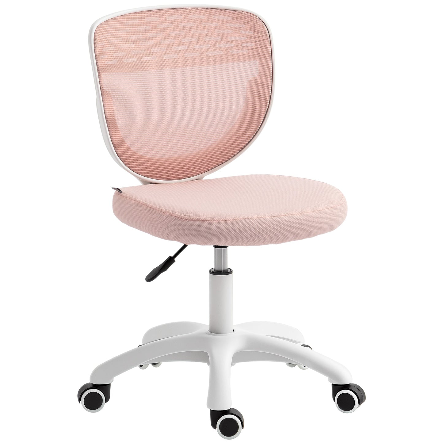Ergonomic Office Chair, Armless Computer Desk Chair with Breathable Mesh Back, Padded Seat and Swivel Wheels, Adjustable Height for Home Office Study Bedroom, Pink