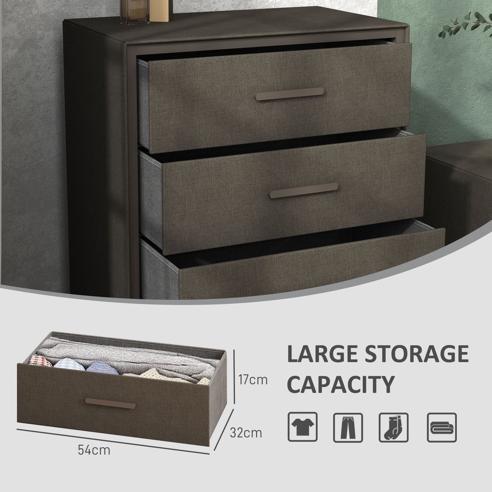 HOMCOM Chest of Drawers, 4 Drawer Fabric Dresser with Steel Frame for Bedroom, Living Room, Easy to Assemble, Brown