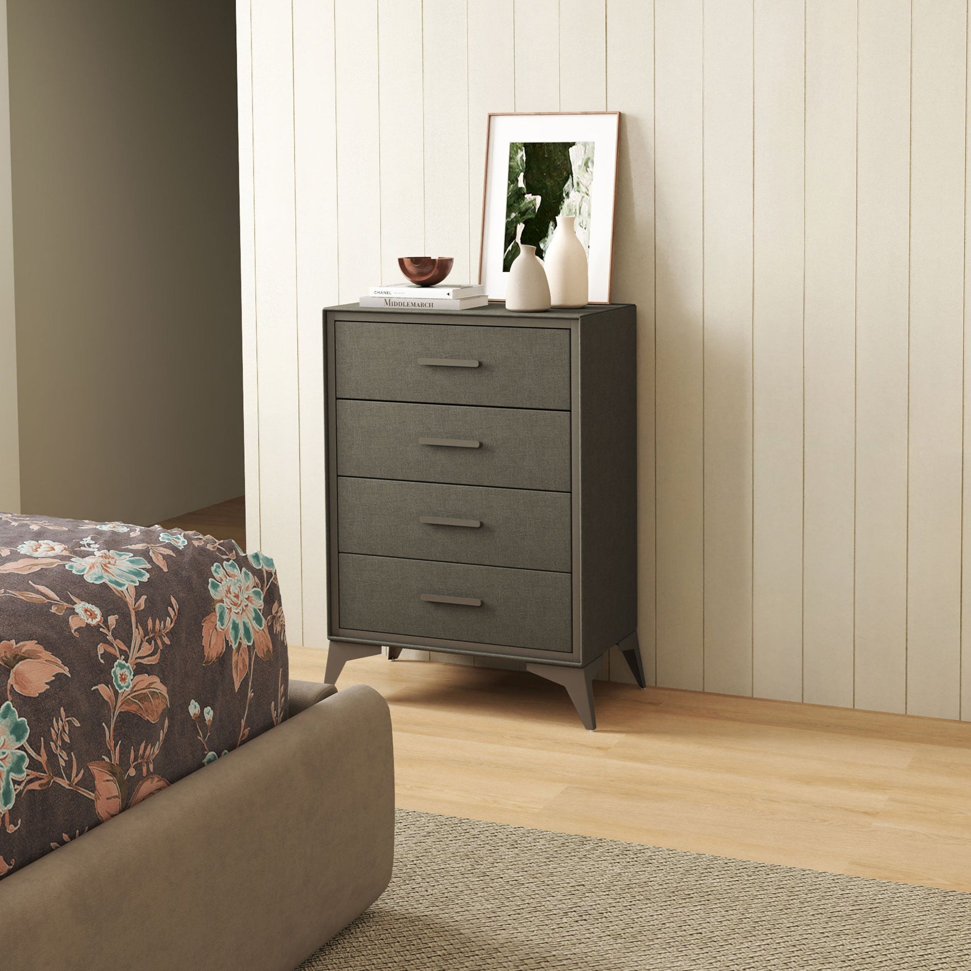 HOMCOM Chest of Drawers, 4 Drawer Fabric Dresser with Steel Frame for Bedroom, Living Room, Easy to Assemble, Brown