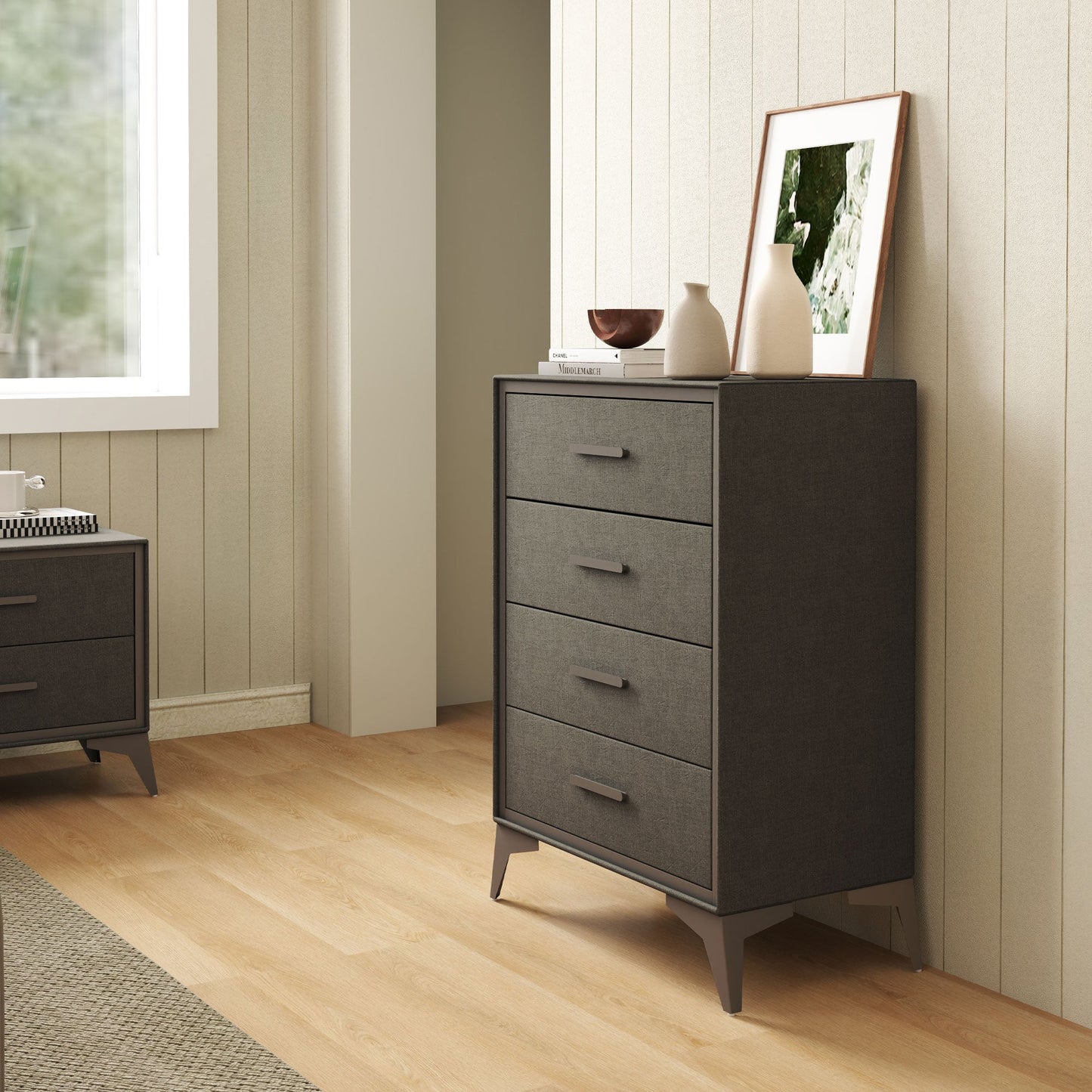 HOMCOM Chest of Drawers, 4 Drawer Fabric Dresser with Steel Frame for Bedroom, Living Room, Easy to Assemble, Brown