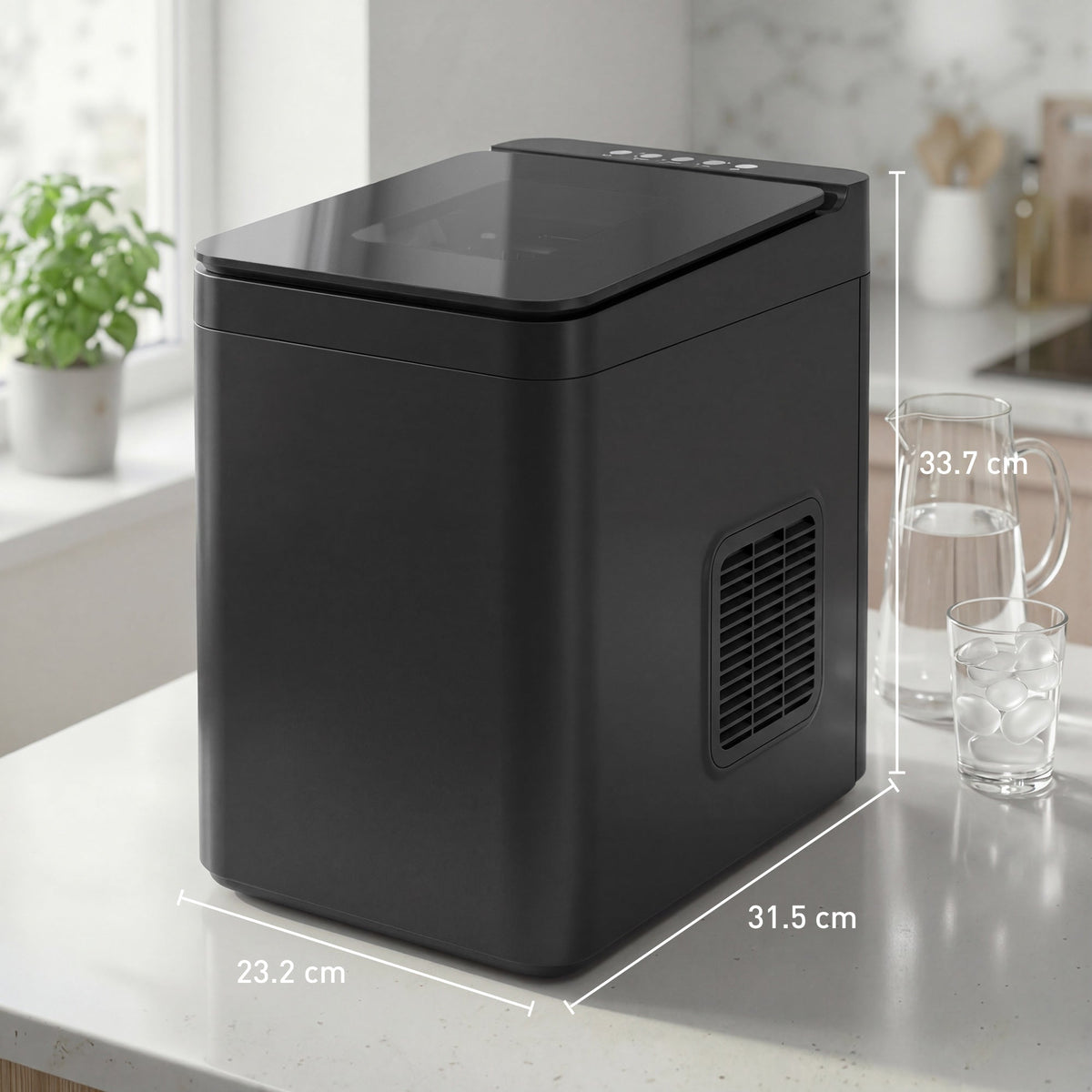 Ice Maker Machine Countertop, 12kg/24H, 9 Cubes in 7 Mins, 2 Sizes, Self-Cleaning Compact Ice Cube Maker with Scoop and Basket for Home Office Kitchen RV, Black