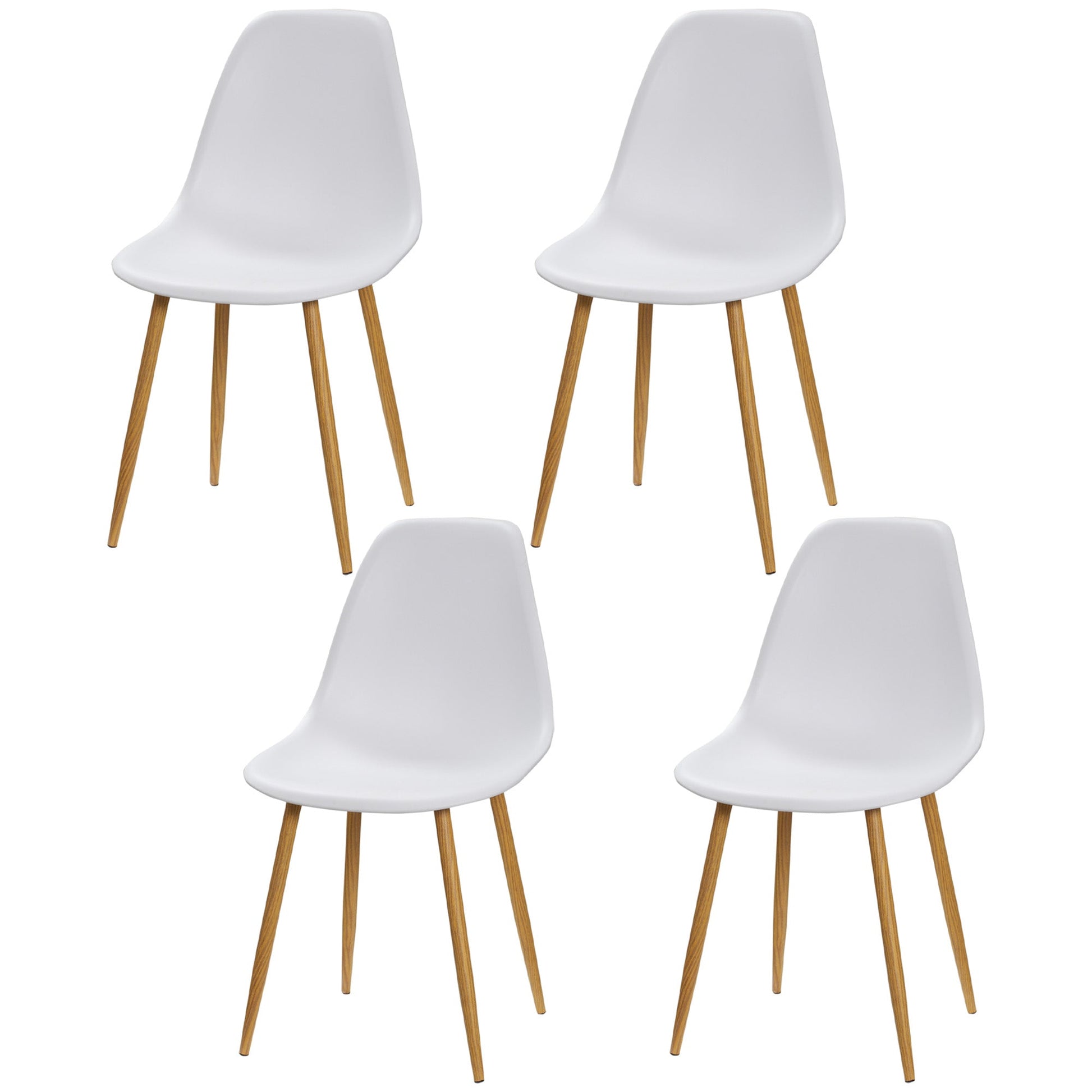 HOMCOM Modern Dining Chairs Set of 4, Kitchen Chairs with Backrest and Steel Legs for  for Dining Room, Living Room, White