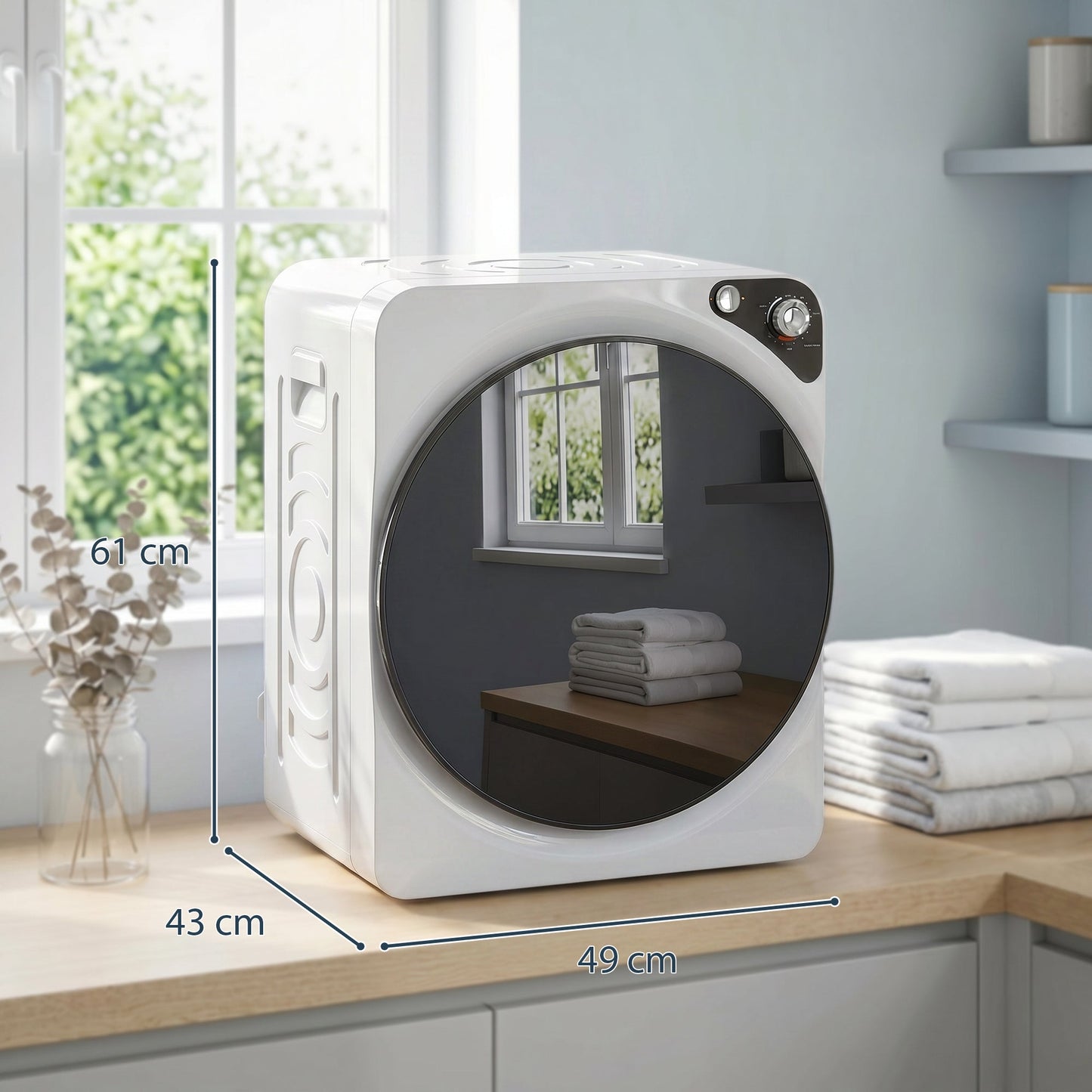 5kg Vented Tumble Dryer, 1000W Compact Tumble Dryer with 5 Drying Modes, Stainless Steel Tub, Freestanding Stackable Clothes Drying Machine, White