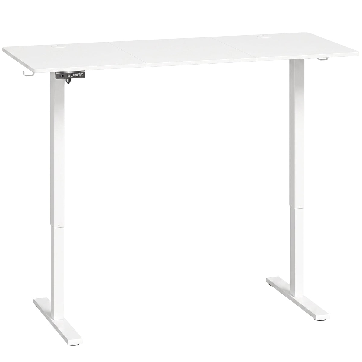 Electric Standing Desk Height Adjustable 140 x 60cm, Sit Stand Desk with 3 Memory Presets, Quiet Home Office Computer Desk with LED Display, Cable Holes & Hooks for Bedroom, Home Office, White