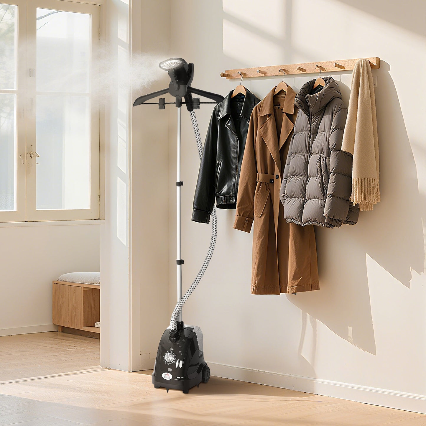 Clothes Steamer, Fabric Garment Steamer for Hanging, with Adjustable Telescopic Pole 41-110 cm, 1.4L, 1950W, 11 Level Steam Adjustment, Black