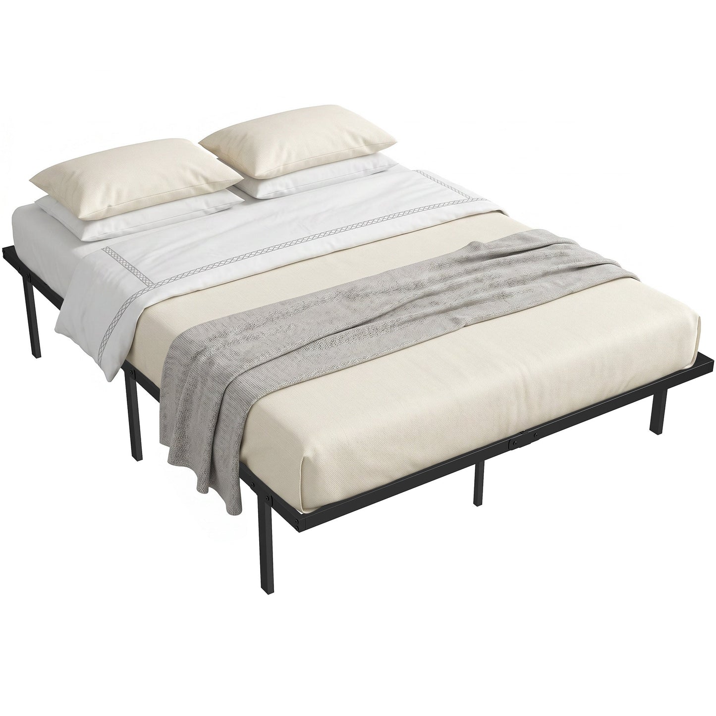 5ft King Bed Frame with Underbed Storage, 35.5 cm Height, Metal Platform Bed Frame with Steel Slat Support, Noise-Free, No Box Spring Needed, Easy Assembly, Black