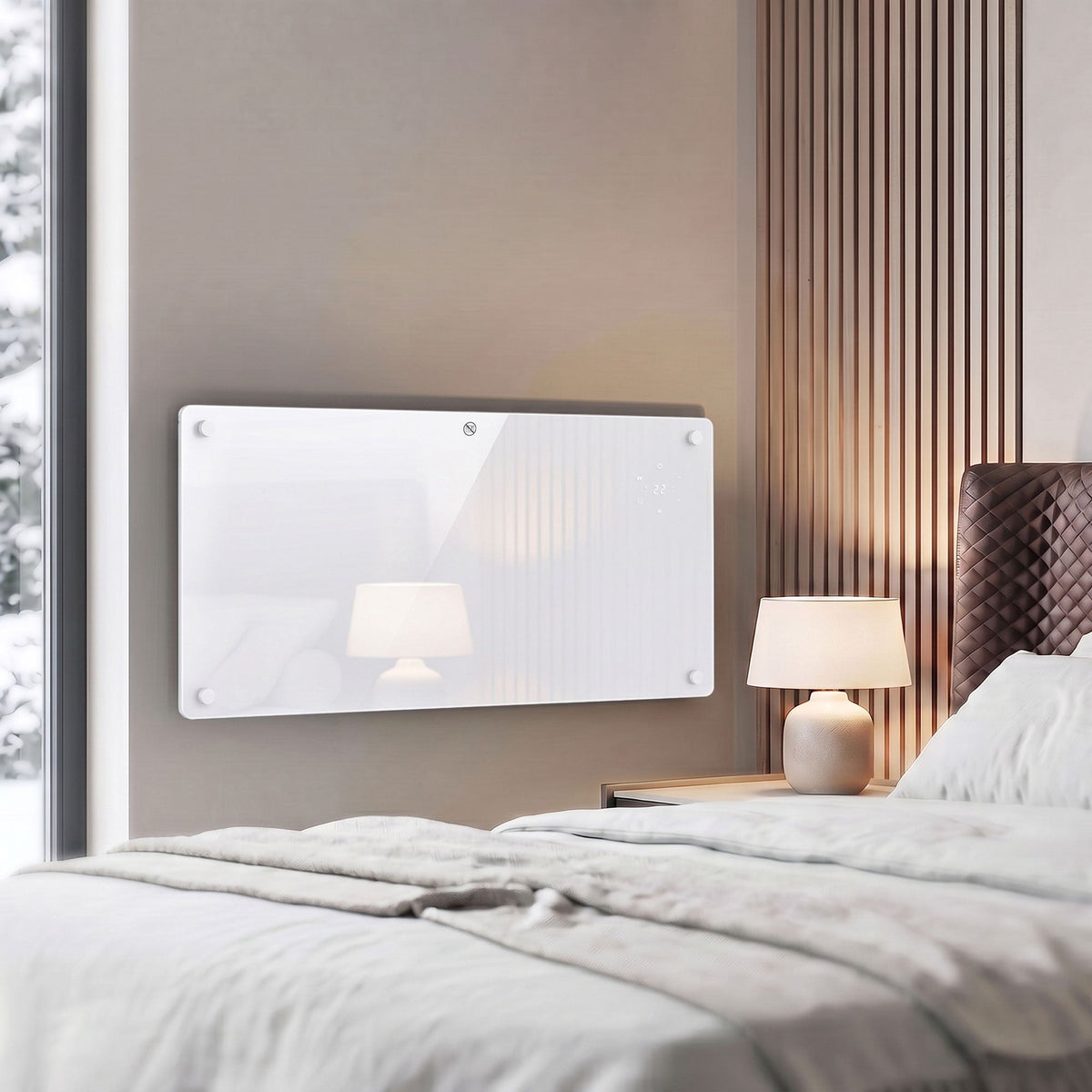 2000W Smart Glass Panel Heater Wall Mounted & Freestanding, Wifi Enabled, Works With Alexa & Google Home, Electric Heater with Weekly Timer, Open Window & Anti-Frost Mode, Thermostat, White