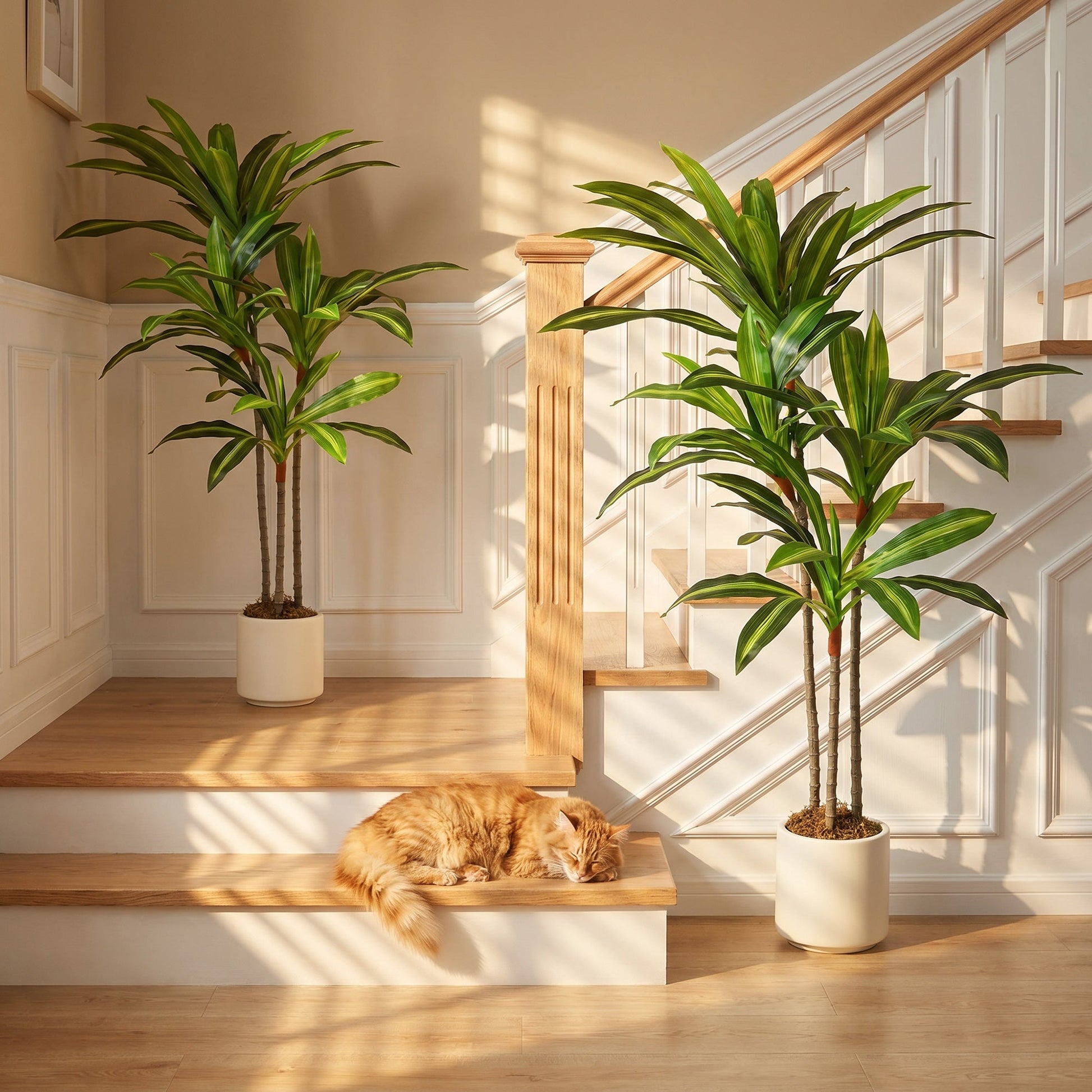 Set of 2 120cm Artificial Dracaena Trees, Decorative Artificial Plants with Bendable Trunks and White Planters for Living Room Bedroom Home Office Decor, Green