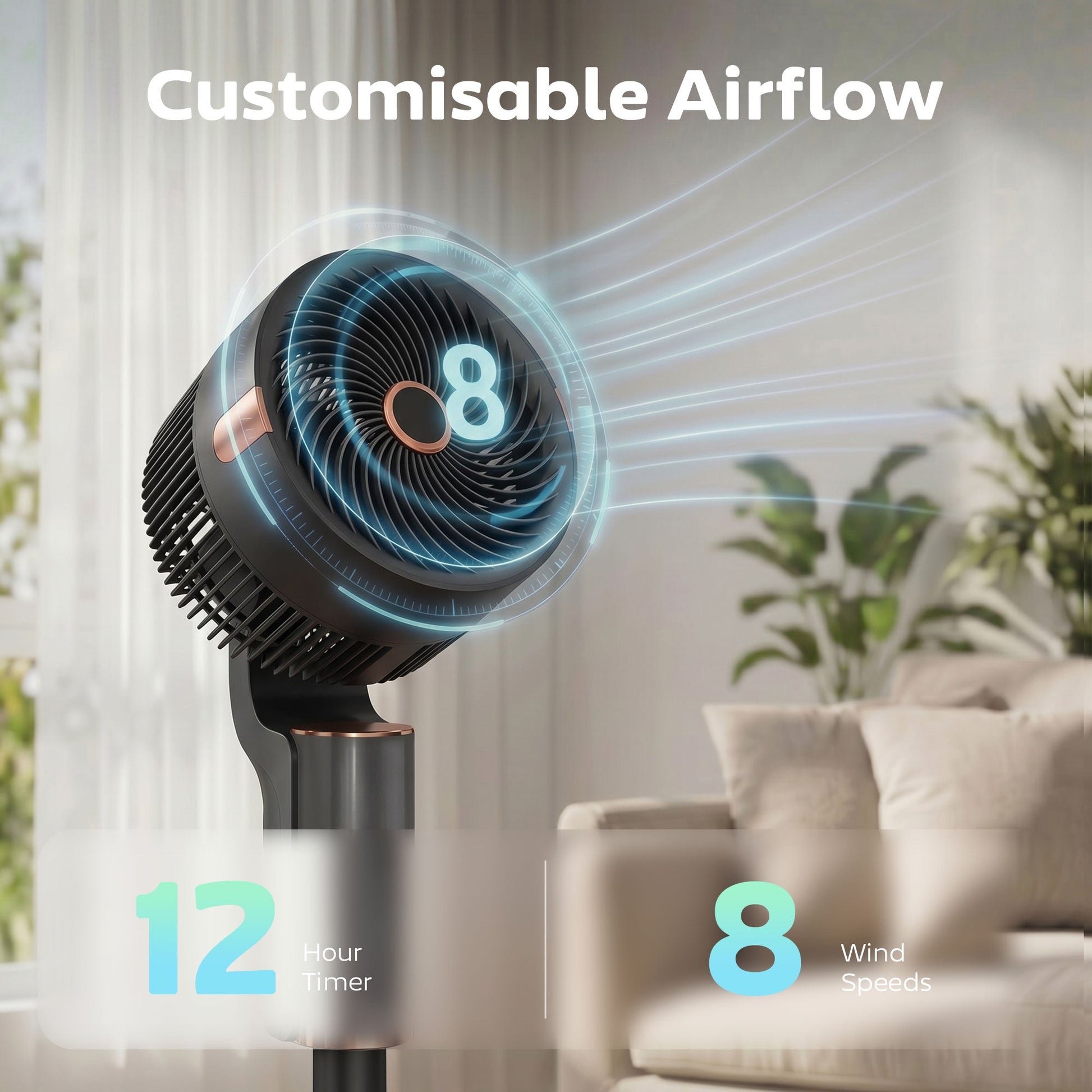 20 dB Silent Standing Fan for Bedroom, 44" Pedestal Fan with 55° Oscillating, 90° Vertical Tilt, 8 Speeds, LED Light, Remote Control, 12H Timer, Adjustable Height, Black