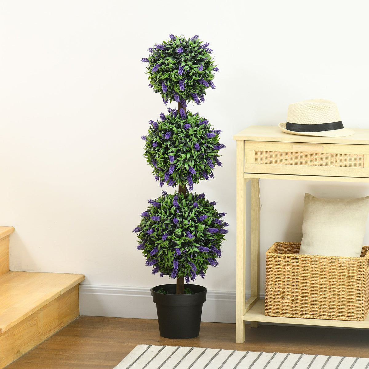 HOMCOM Set of 2 Decorative Artificial Plants Ball Trees with Lavender Flowers in Pot Fake Plants for Home Indoor Outdoor Decor, 110cm
