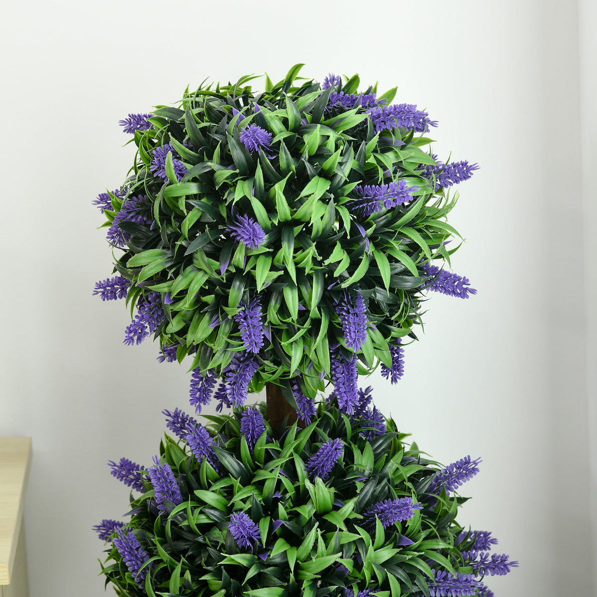 HOMCOM Set of 2 Decorative Artificial Plants Ball Trees with Lavender Flowers in Pot Fake Plants for Home Indoor Outdoor Decor, 110cm